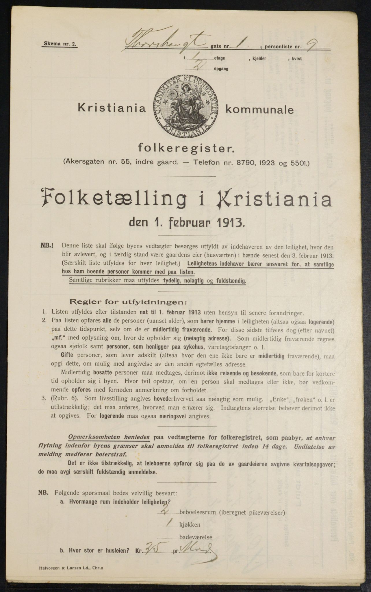 OBA, Kommunal folketelling 1.2.1913 for Kristiania, 1913, s. 114406