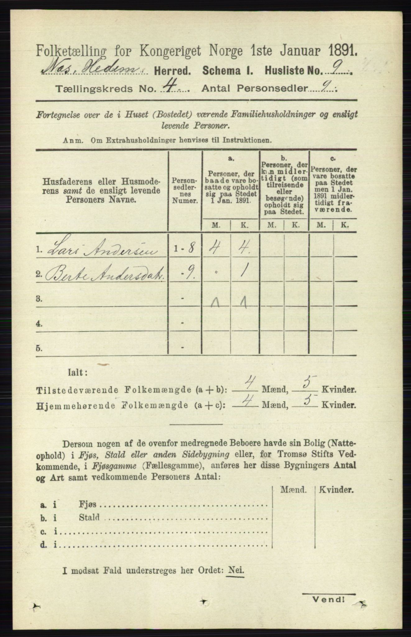 RA, Folketelling 1891 for 0411 Nes herred, 1891, s. 1961