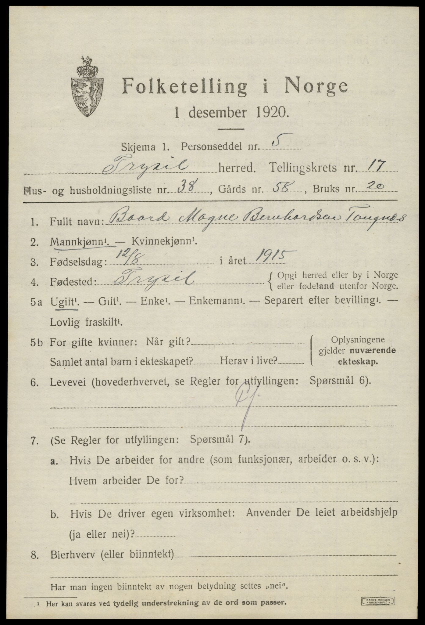 SAH, Folketelling 1920 for 0428 Trysil herred, 1920, s. 10643