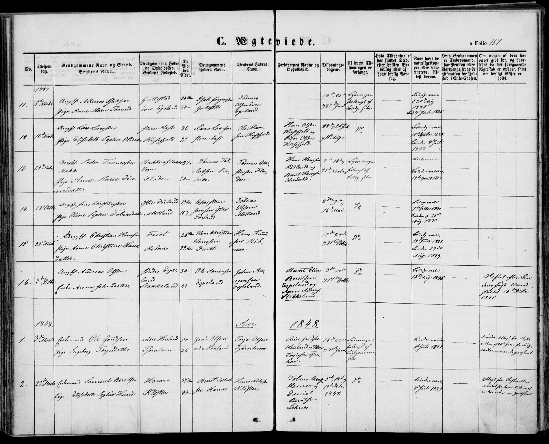 Kvinesdal sokneprestkontor, SAK/1111-0026/F/Fa/Fab/L0005: Ministerialbok nr. A 5, 1844-1857, s. 157