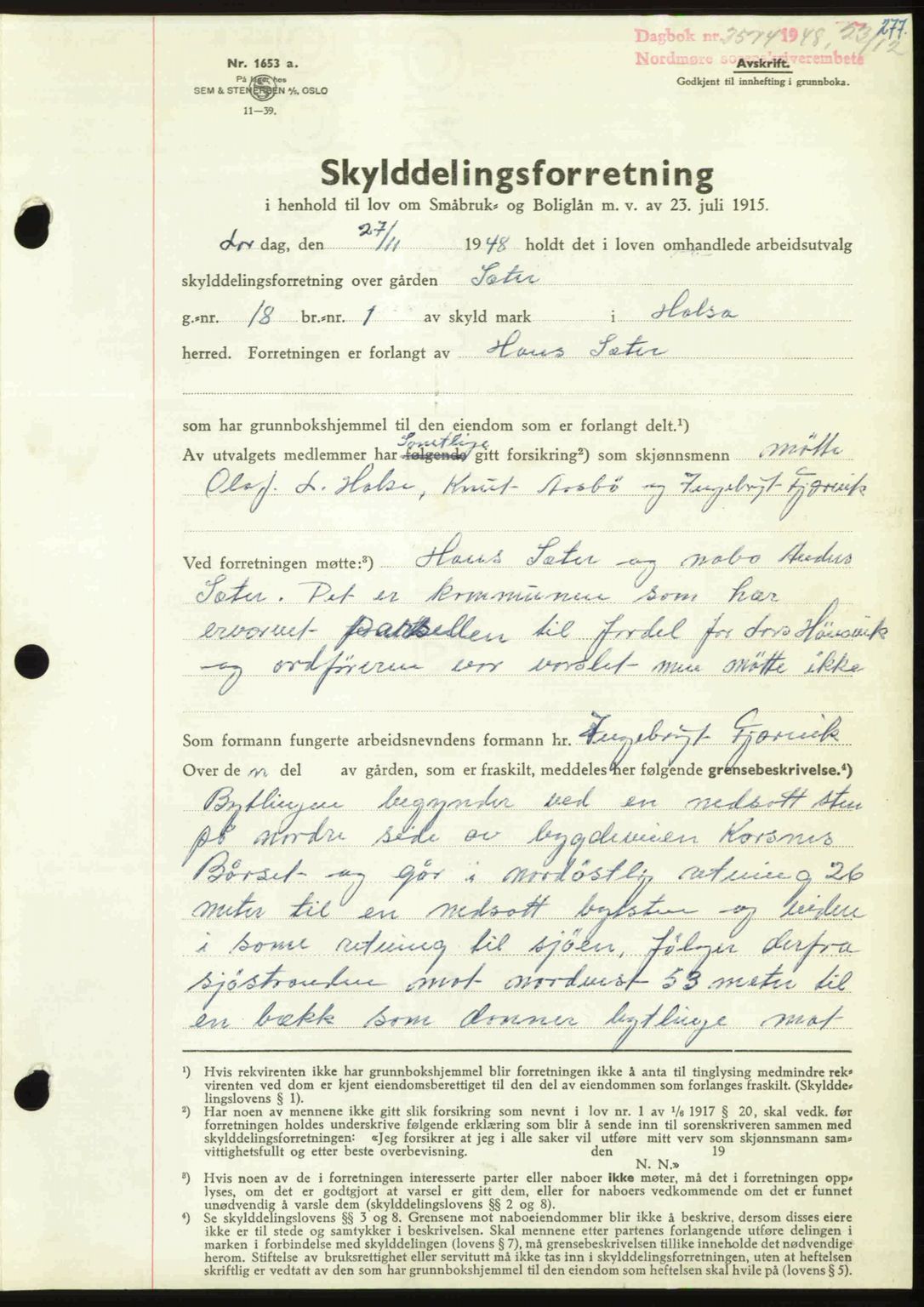 Nordmøre sorenskriveri, SAT/A-4132/1/2/2Ca: Pantebok nr. A110, 1948-1949, Dagboknr: 3574/1948