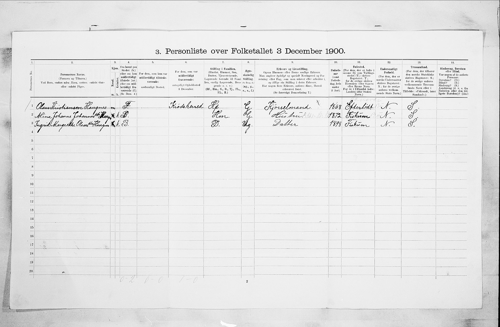 RA, Folketelling 1900 for 0604 Kongsberg kjøpstad, 1900, s. 3367