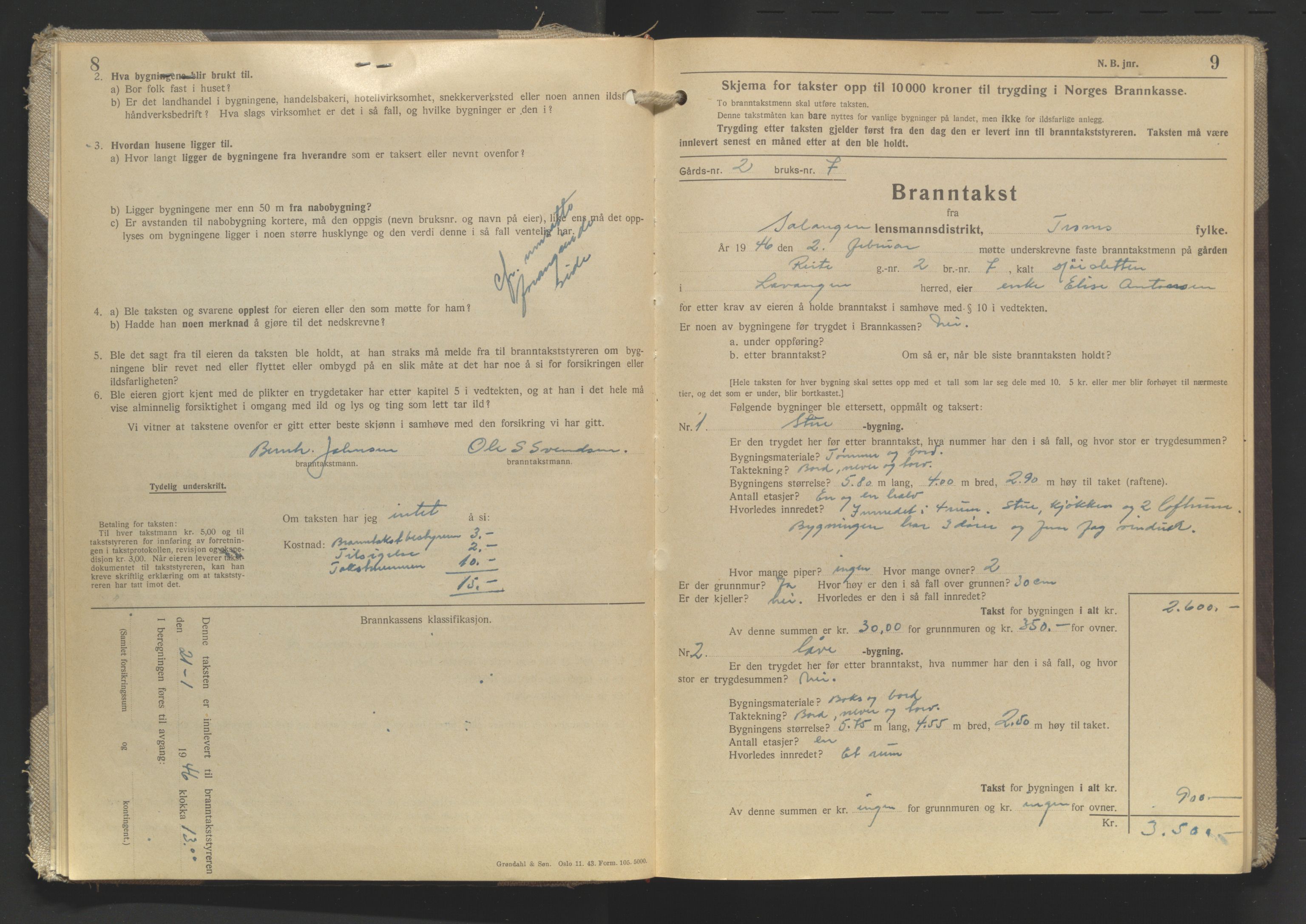Salangen lensmannskontor, AV/SATØ-SATO-97/Fo/L0131: Branntakstprotokoller, 1945-1952