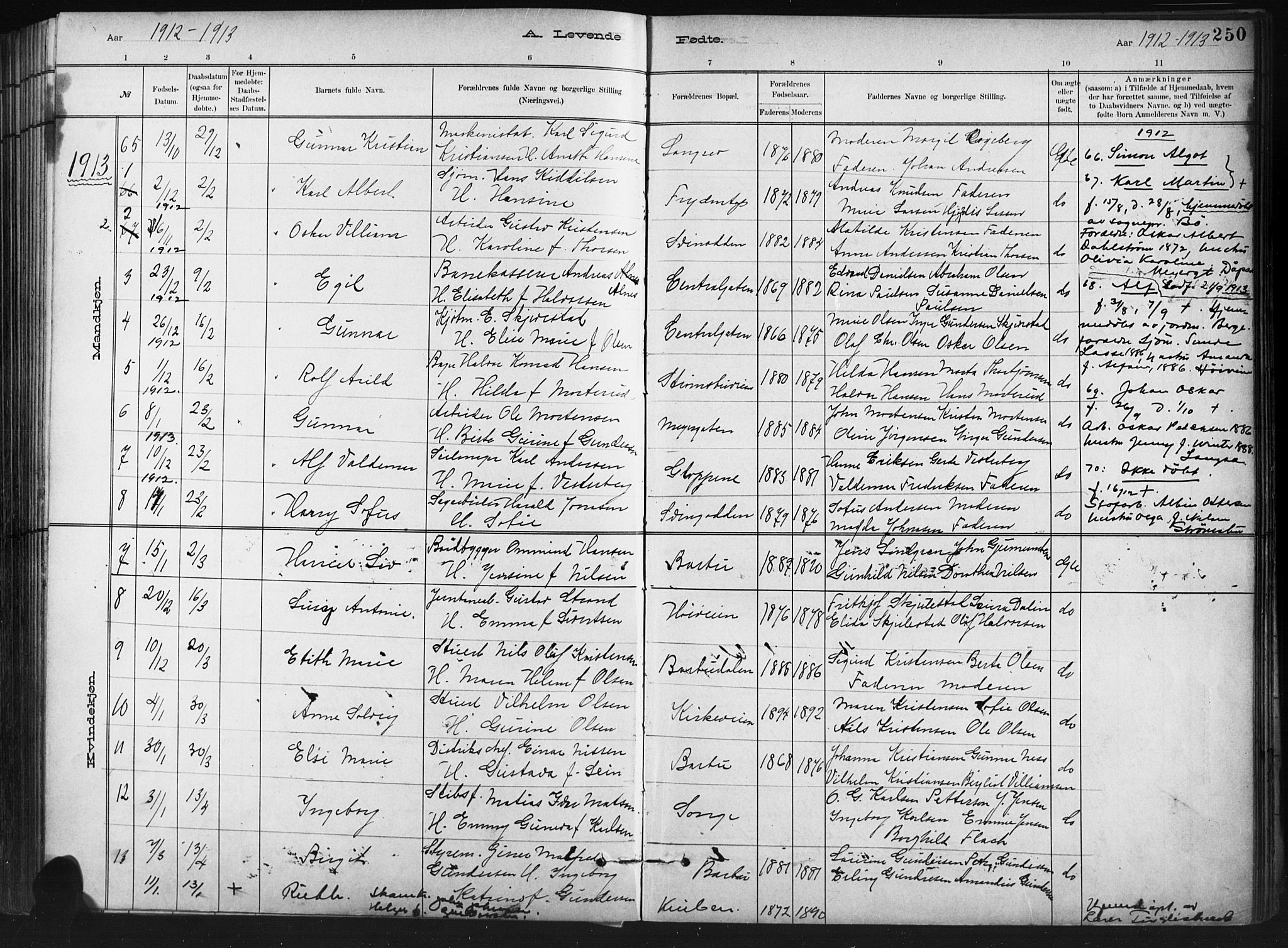 Barbu sokneprestkontor, AV/SAK-1111-0003/F/Fb/L0002: Klokkerbok nr. B 2, 1890-1922, s. 250