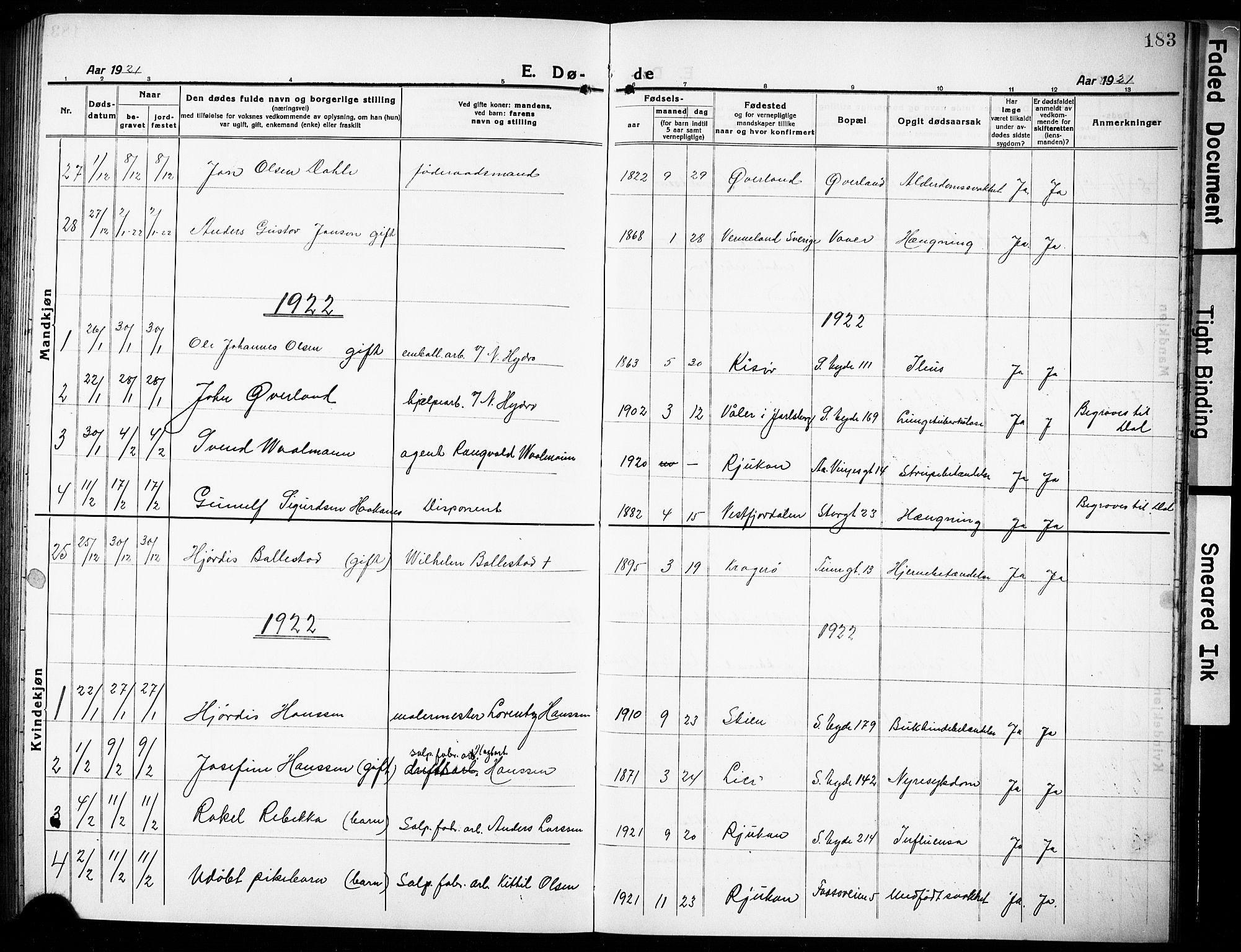 Rjukan kirkebøker, AV/SAKO-A-294/G/Ga/L0003: Klokkerbok nr. 3, 1920-1928, s. 183