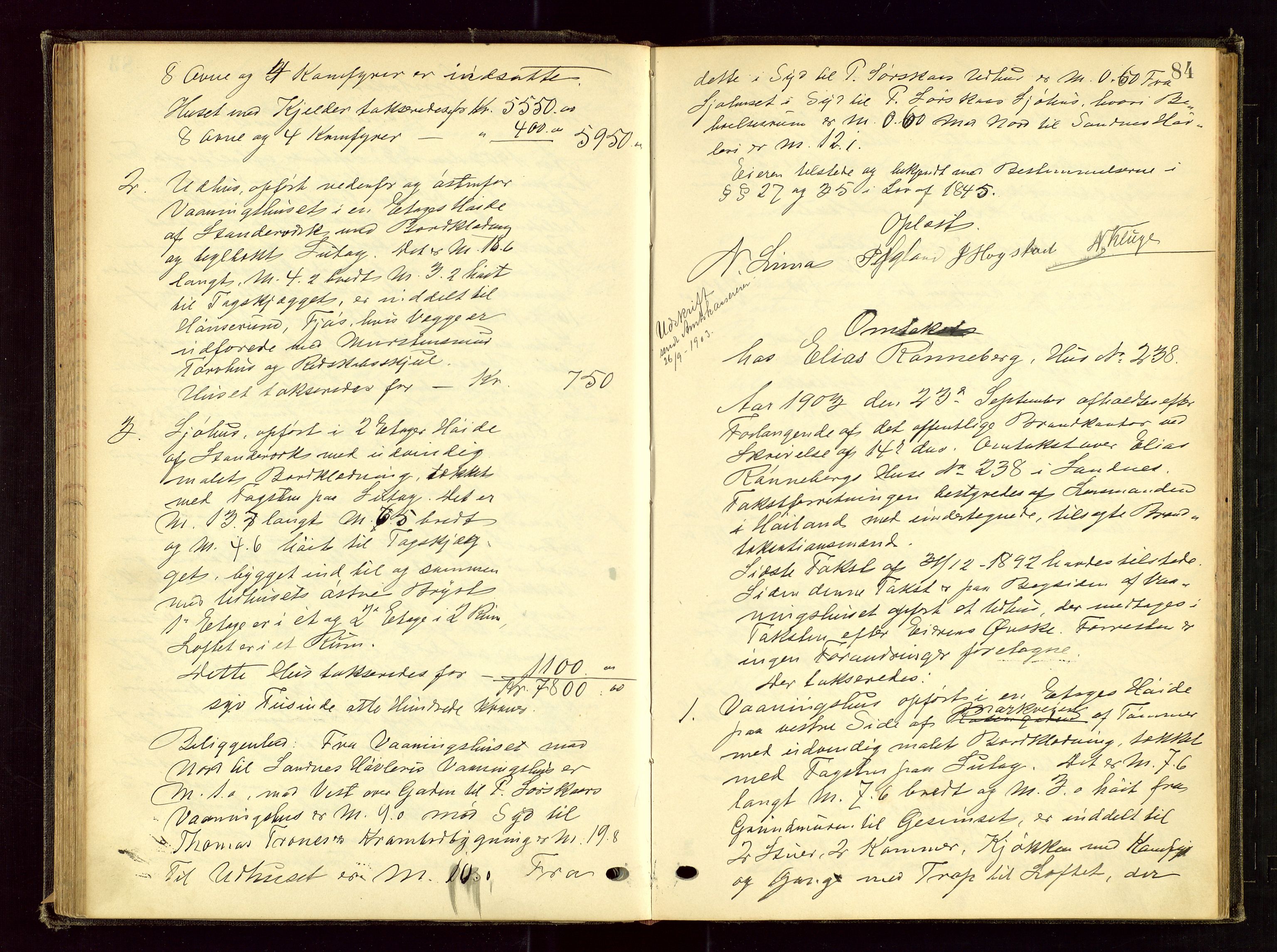 Høyland/Sandnes lensmannskontor, AV/SAST-A-100166/Goc/L0003: "Brandtaxtprotokol", 1899-1909, s. 83b-84a