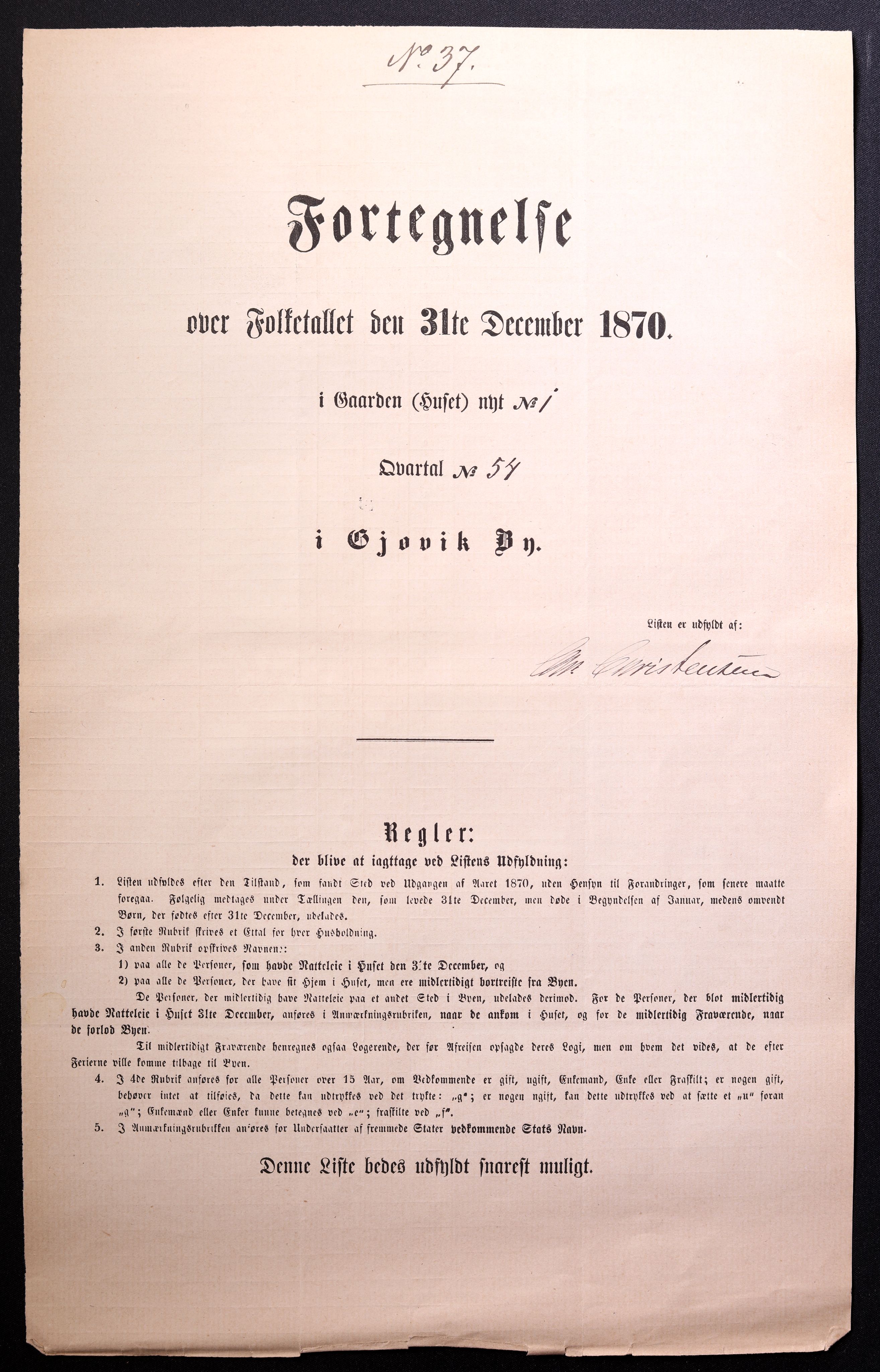 RA, Folketelling 1870 for 0502 Gjøvik kjøpstad, 1870, s. 37