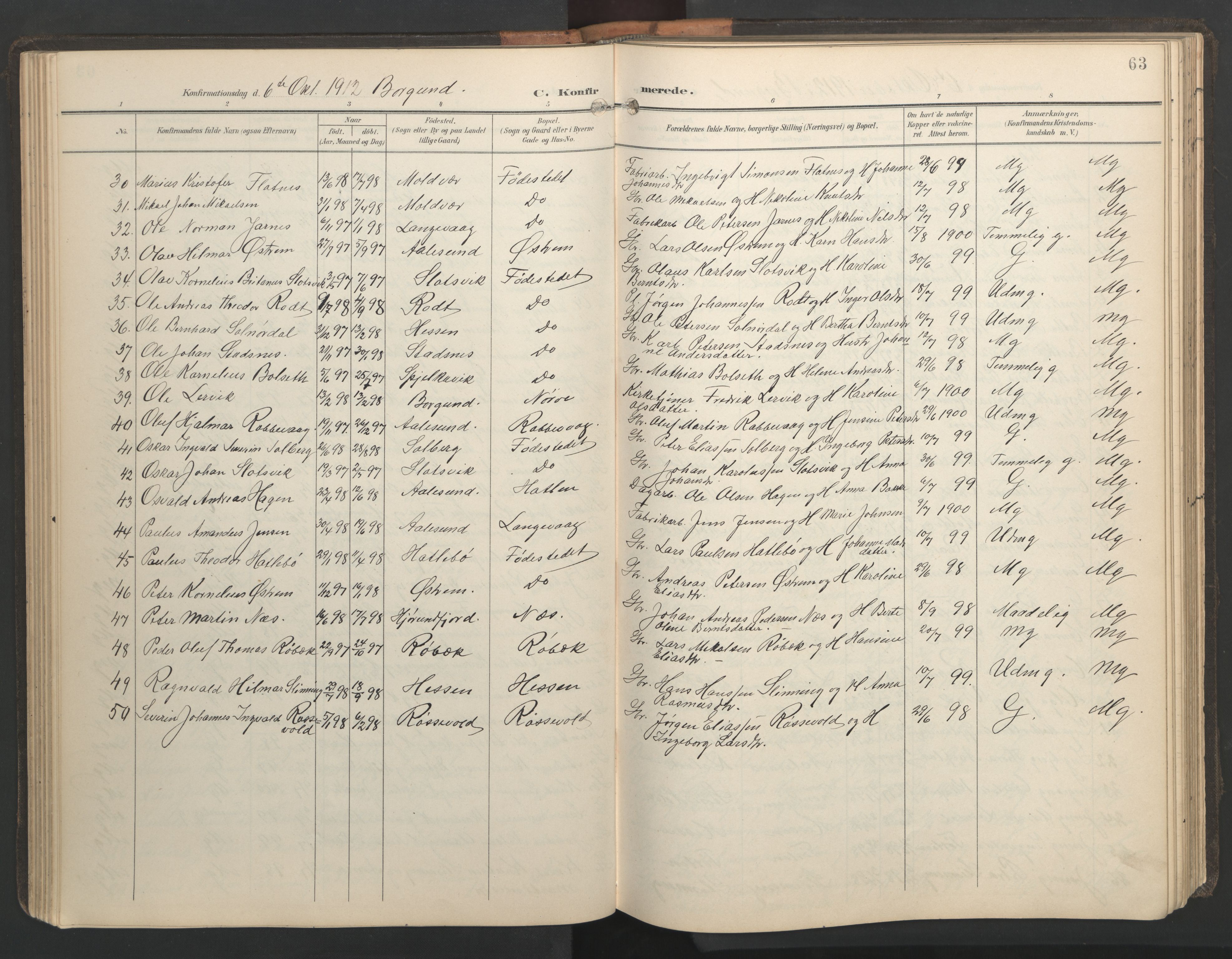 Ministerialprotokoller, klokkerbøker og fødselsregistre - Møre og Romsdal, AV/SAT-A-1454/528/L0433: Klokkerbok nr. 528C14, 1899-1922, s. 63