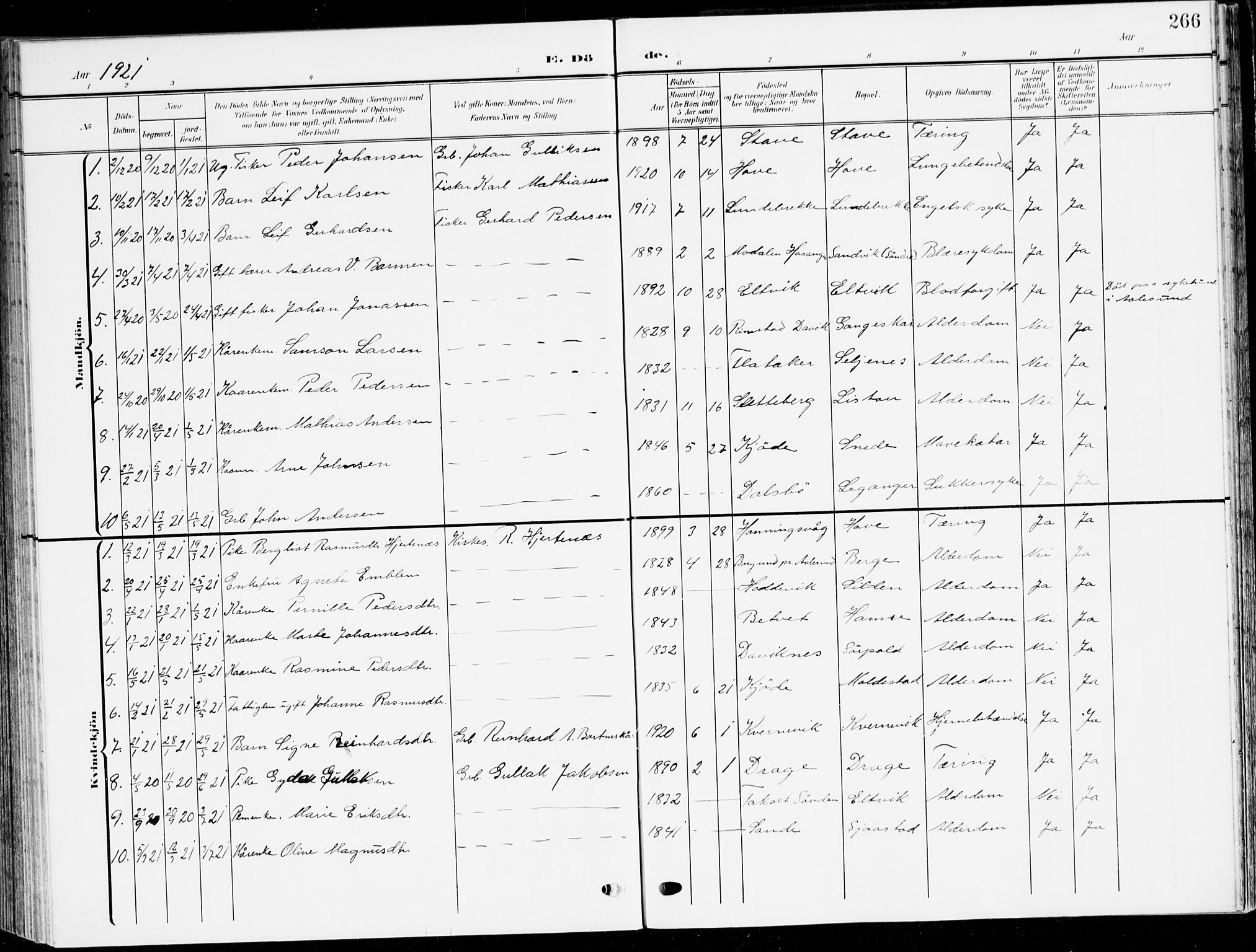 Selje sokneprestembete, AV/SAB-A-99938/H/Ha/Haa/Haab: Ministerialbok nr. B 3, 1908-1923, s. 266