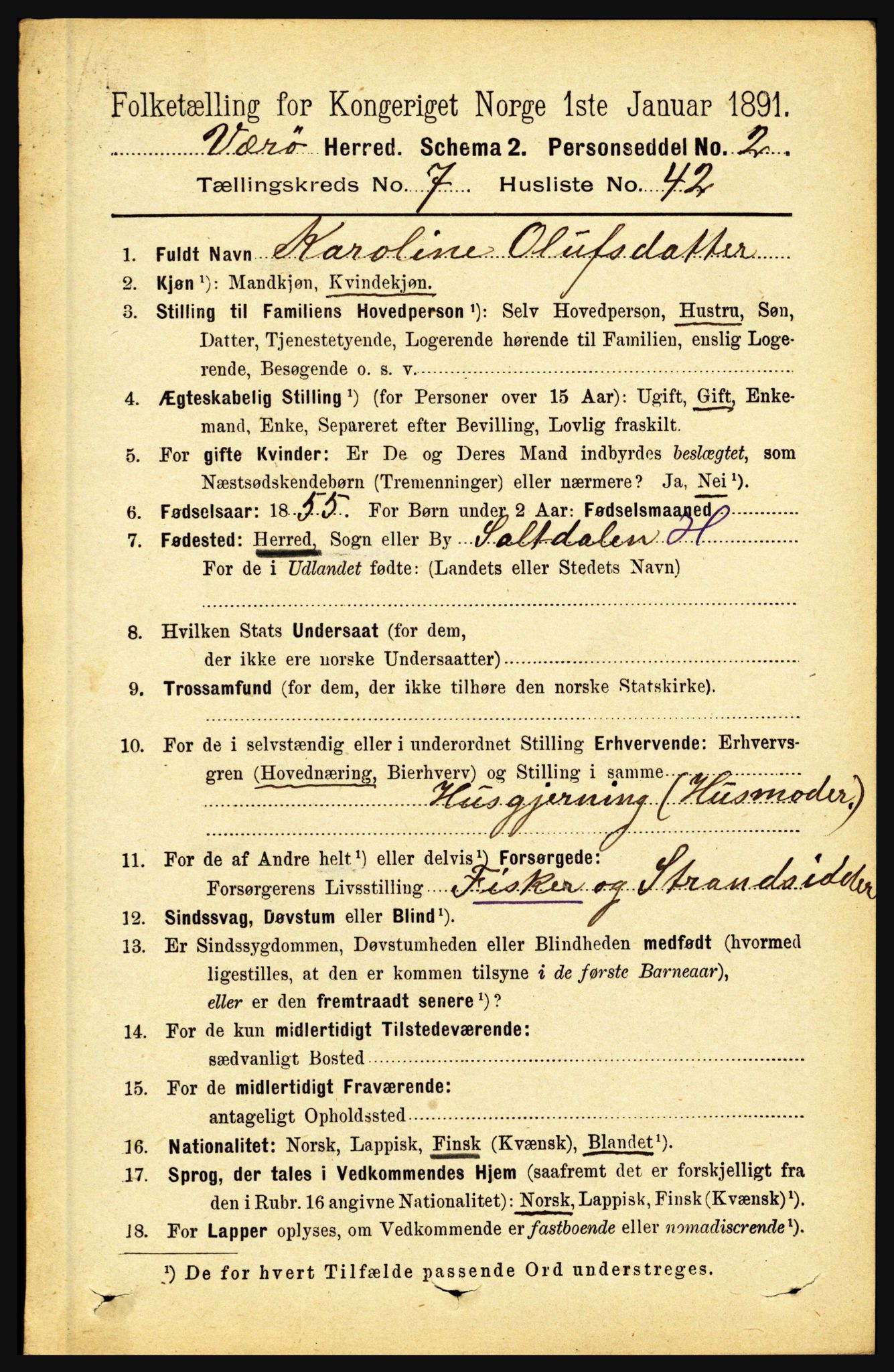 RA, Folketelling 1891 for 1857 Værøy herred, 1891, s. 1027