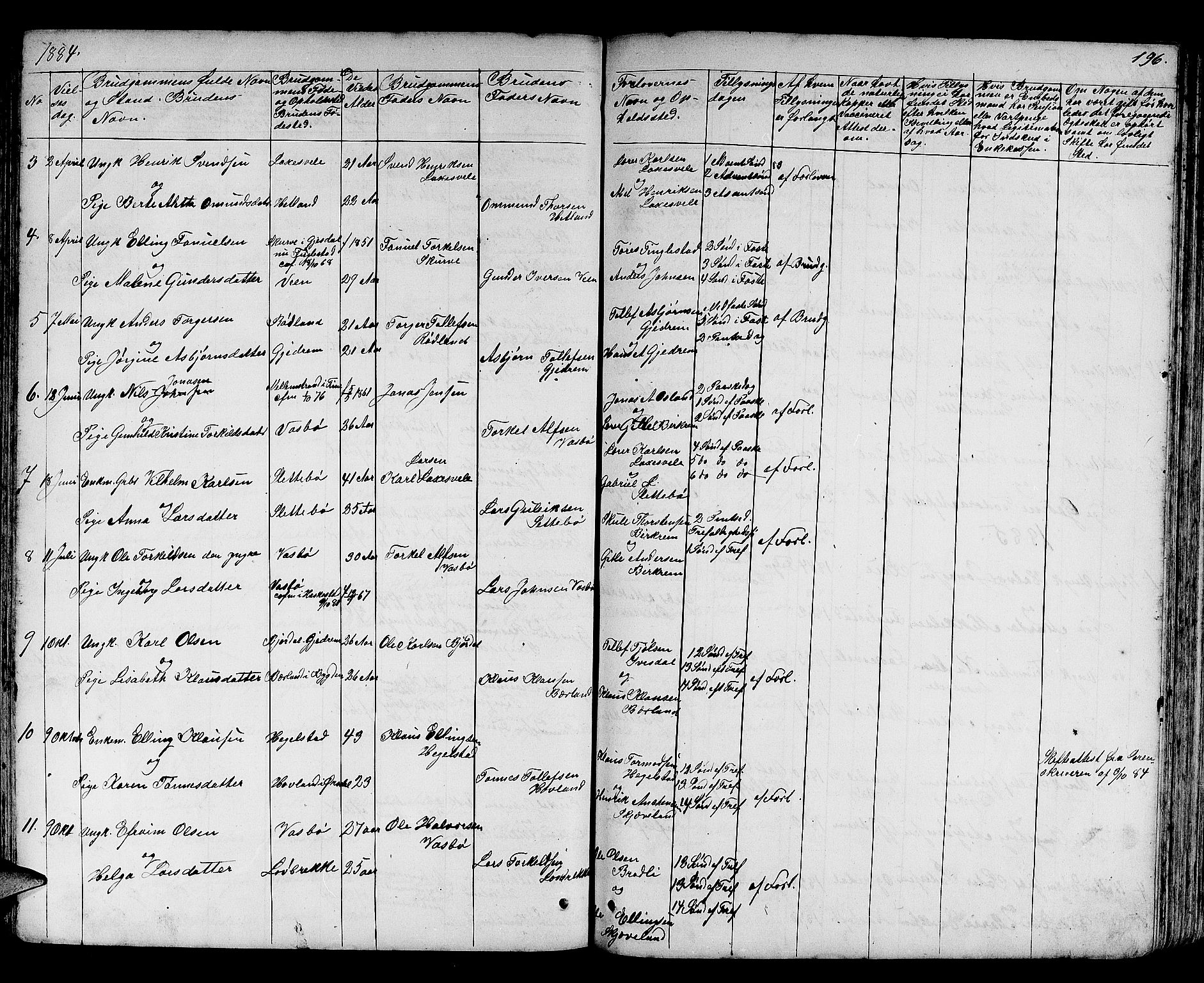 Helleland sokneprestkontor, AV/SAST-A-101810: Klokkerbok nr. B 3, 1847-1886, s. 196