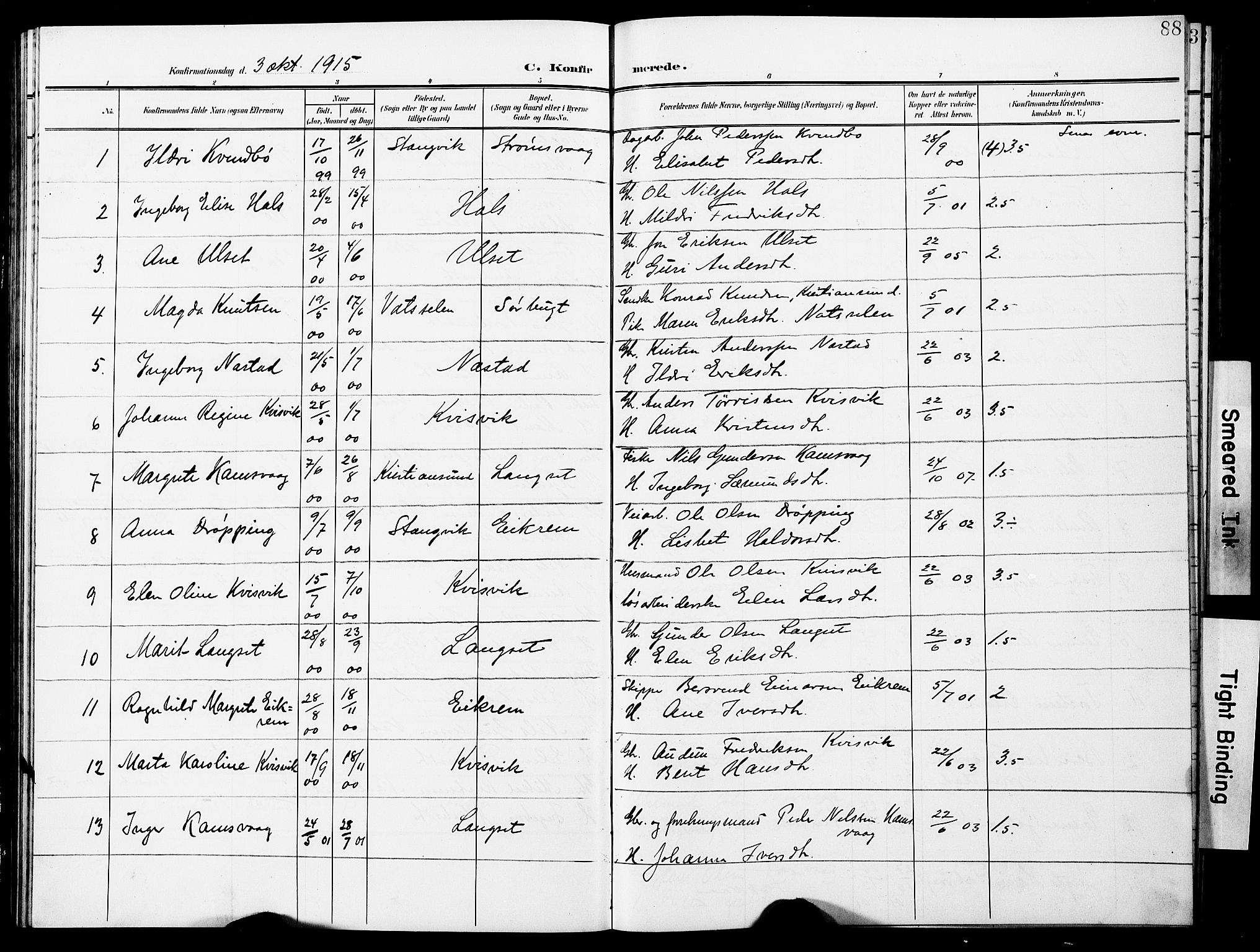 Ministerialprotokoller, klokkerbøker og fødselsregistre - Møre og Romsdal, AV/SAT-A-1454/587/L1001: Klokkerbok nr. 587C01, 1906-1927, s. 88