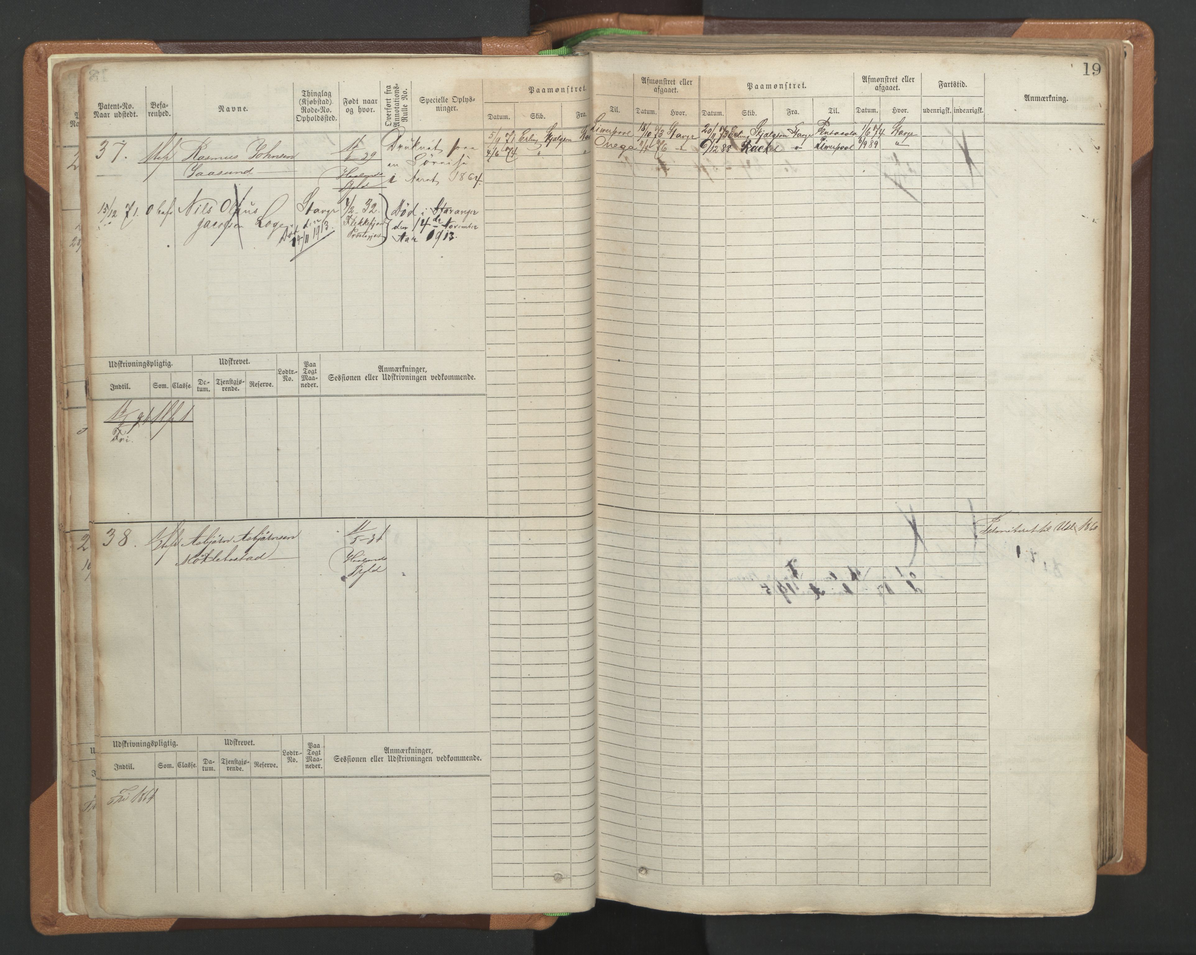 Stavanger sjømannskontor, AV/SAST-A-102006/F/Fb/Fbb/L0004: Sjøfartshovedrulle, patentnr. 1-792 (del 1), 1869-1880, s. 23