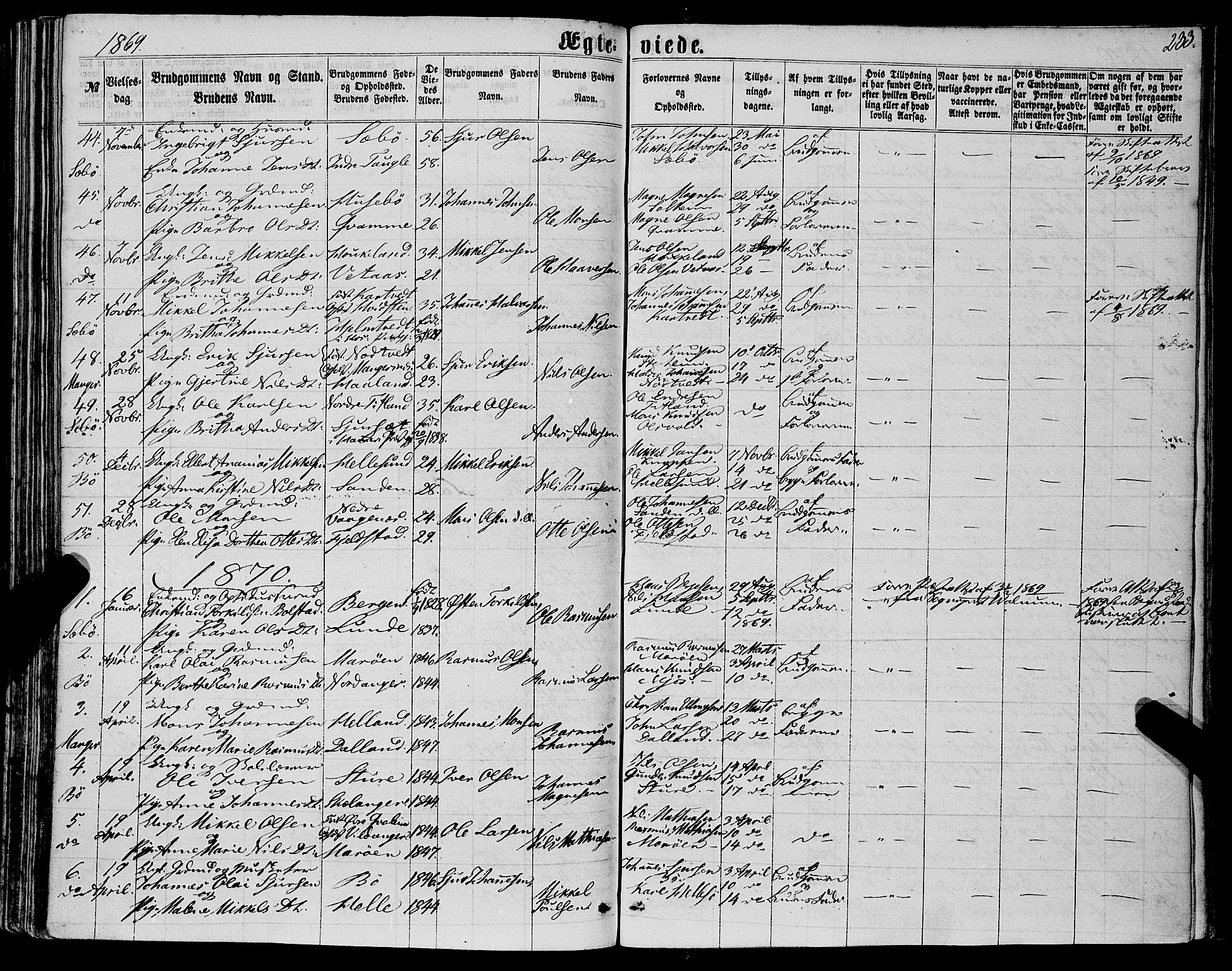 Manger sokneprestembete, AV/SAB-A-76801/H/Haa: Ministerialbok nr. A 7, 1860-1870, s. 233
