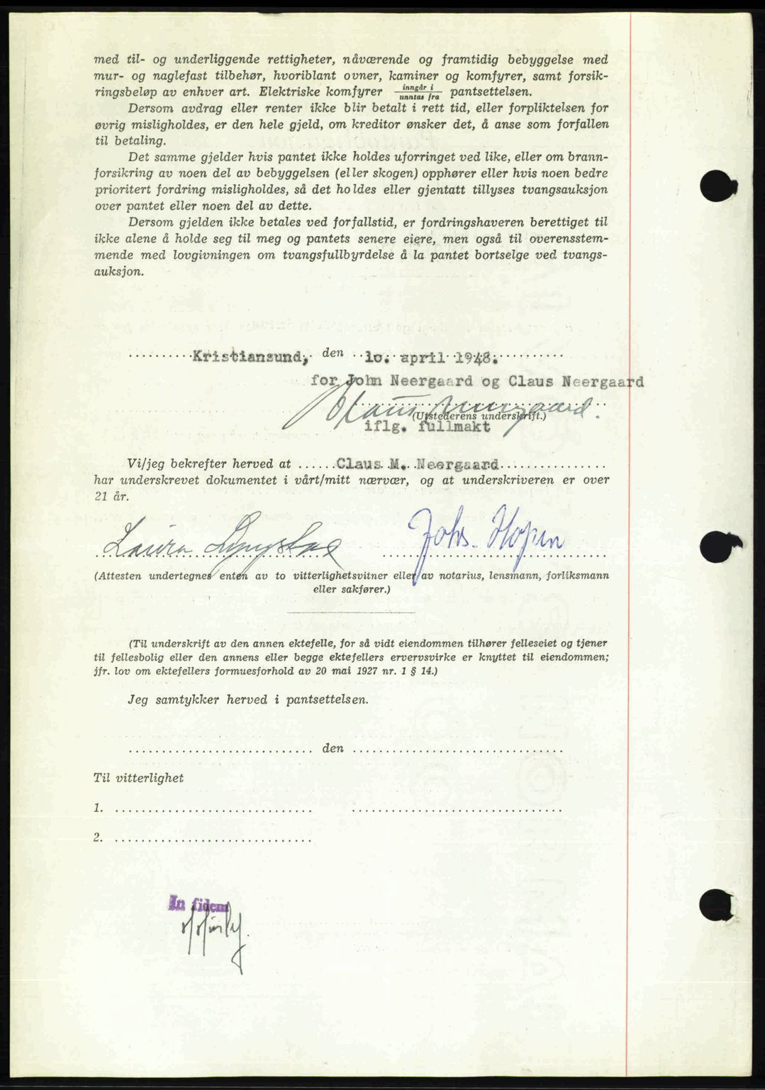 Kristiansund byfogd, AV/SAT-A-4587/A/27: Pantebok nr. 44, 1947-1948, Dagboknr: 592/1948