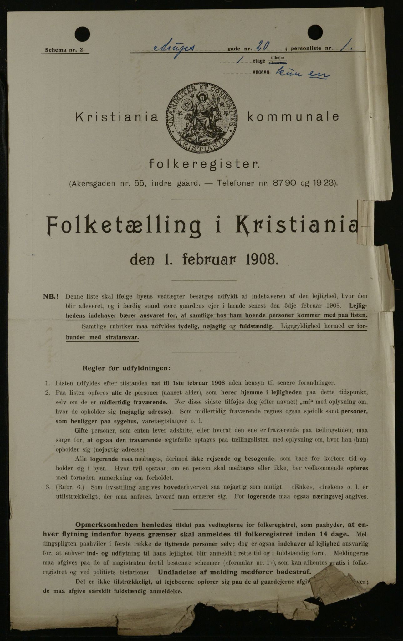 OBA, Kommunal folketelling 1.2.1908 for Kristiania kjøpstad, 1908, s. 2540