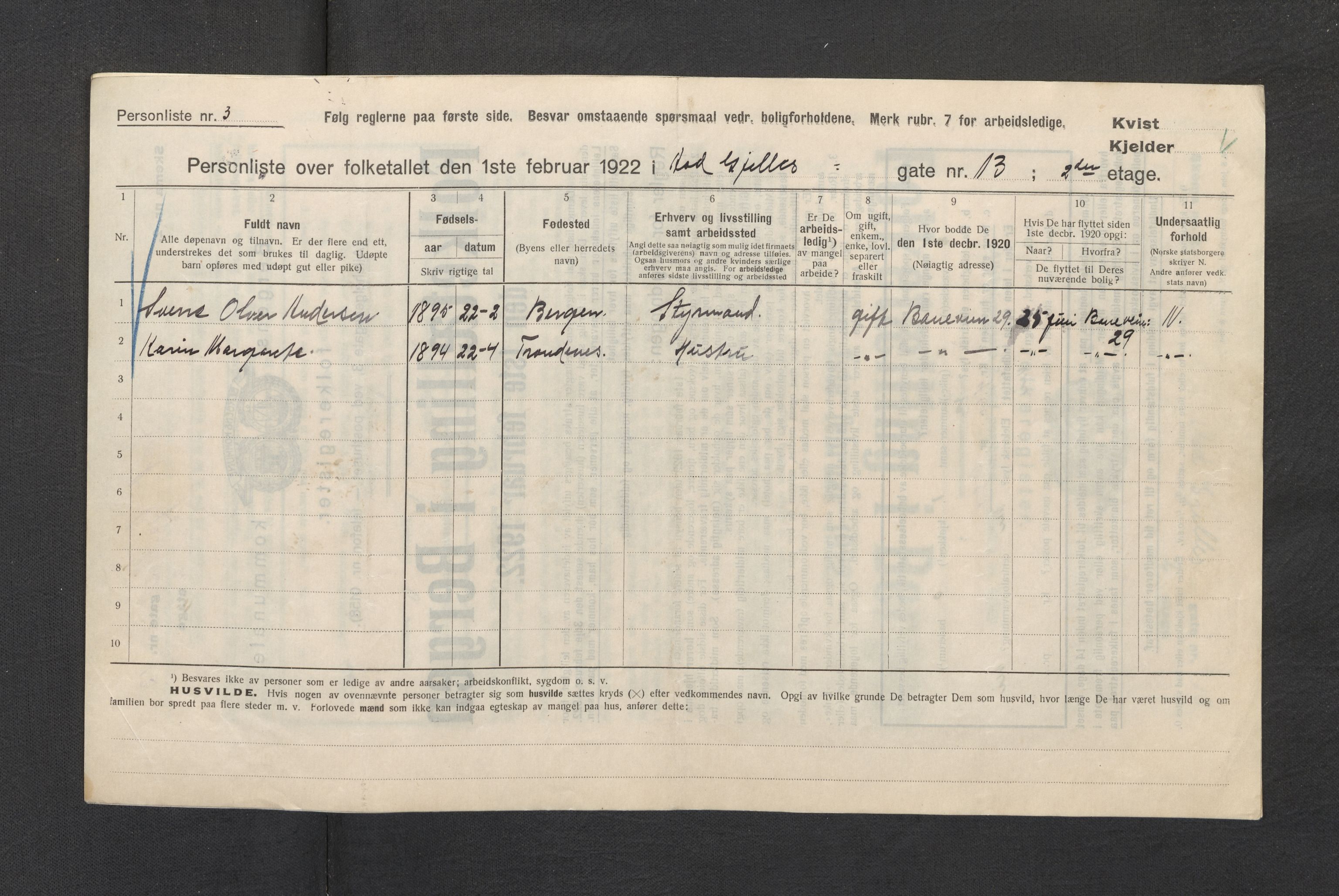 SAB, Kommunal folketelling 1922 for Bergen kjøpstad, 1922, s. 50