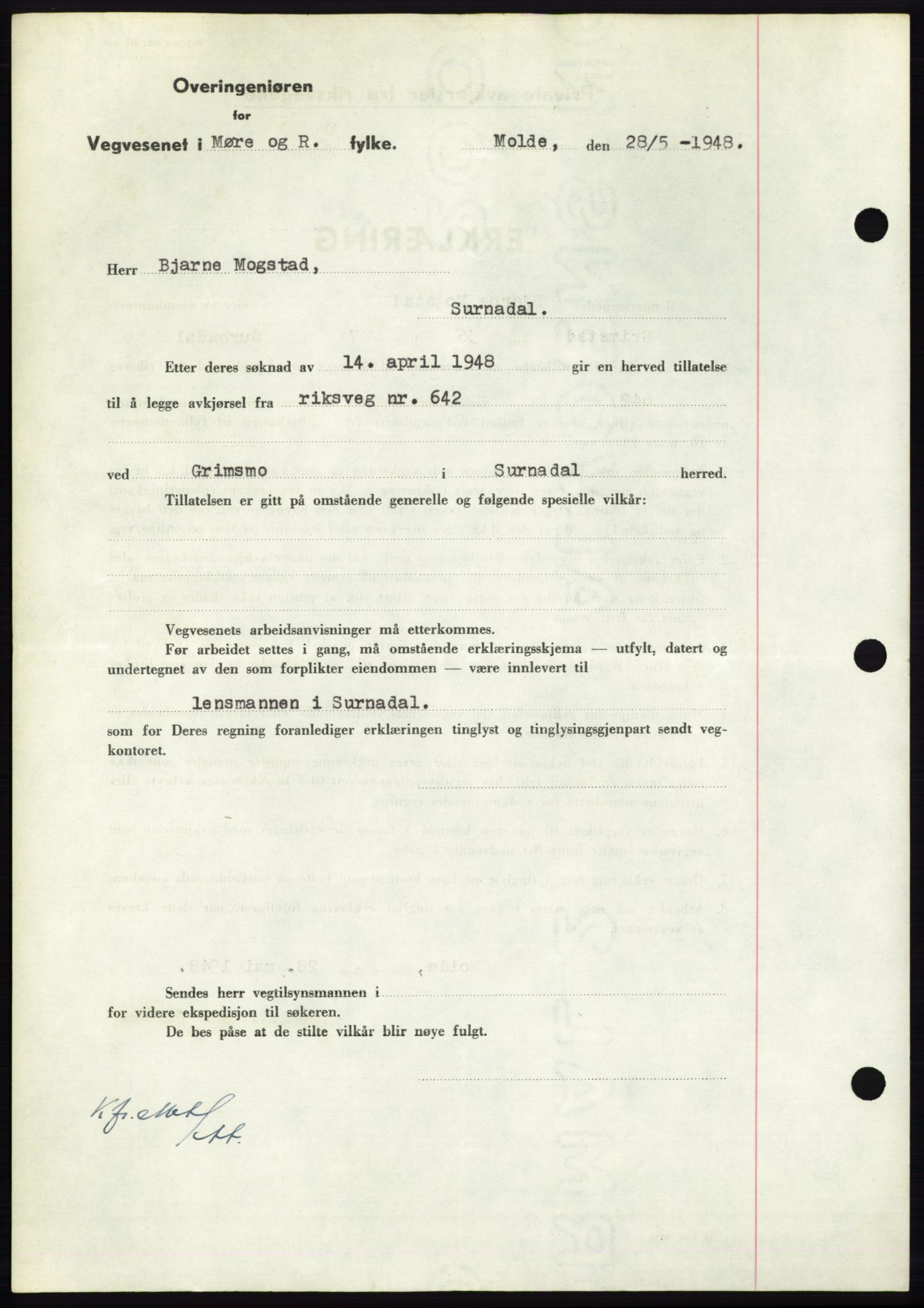 Nordmøre sorenskriveri, AV/SAT-A-4132/1/2/2Ca: Pantebok nr. B99, 1948-1948, Dagboknr: 2133/1948