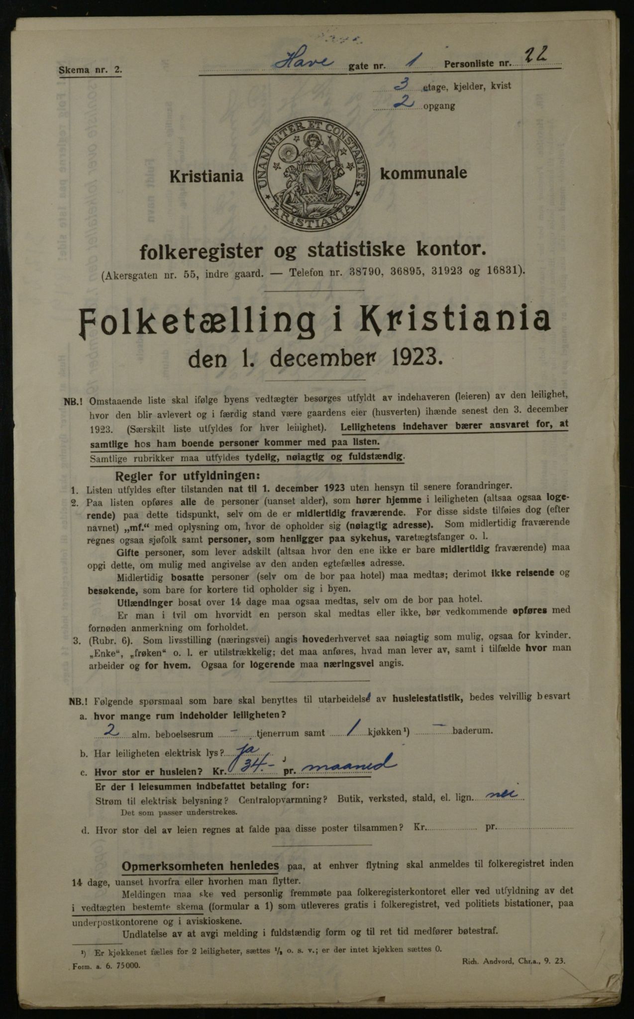 OBA, Kommunal folketelling 1.12.1923 for Kristiania, 1923, s. 37346