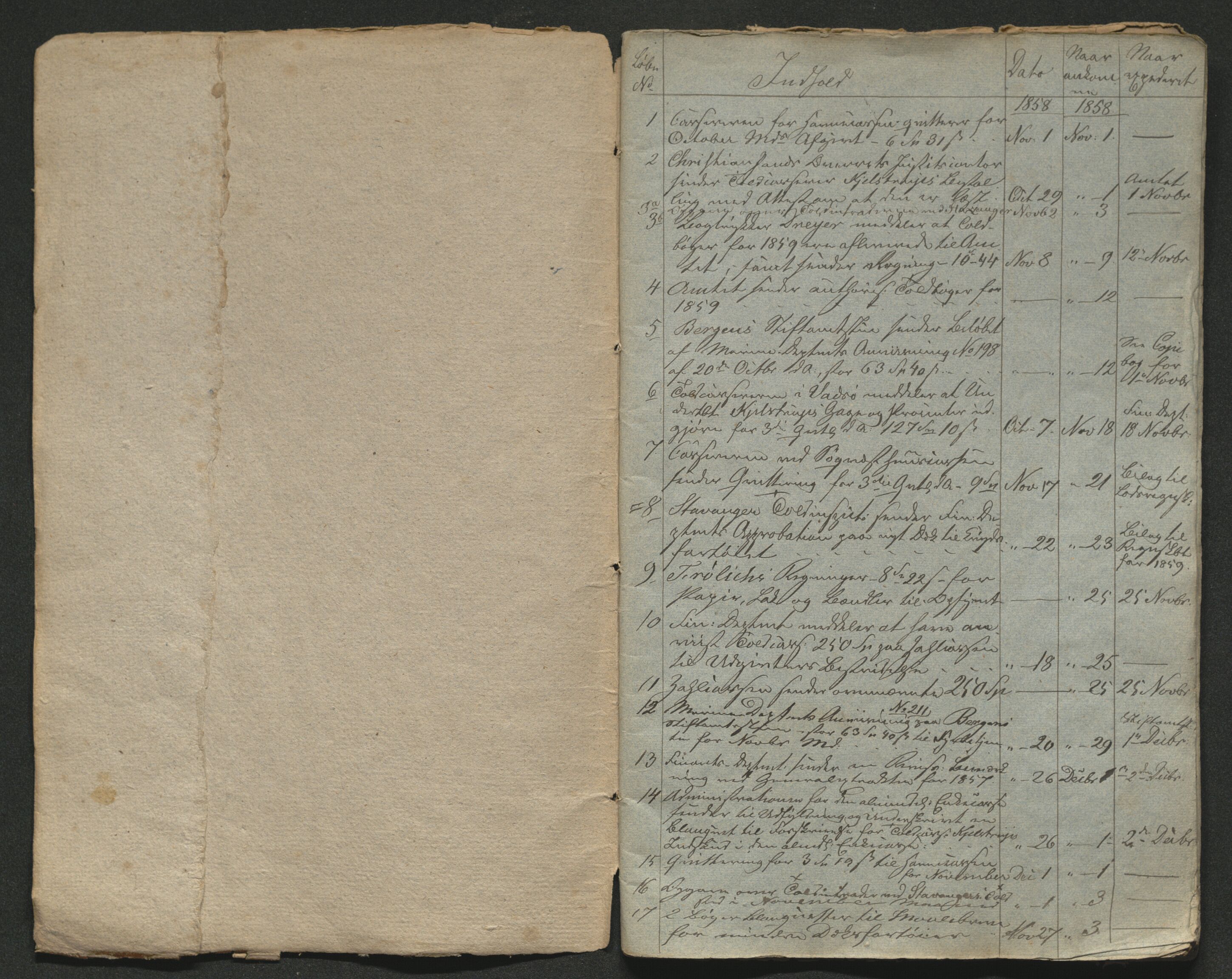 Egersund tollstasjon, AV/SAST-A-101503/01/O/L0219/0003: Diverse / Brevjournal, 1858-1861