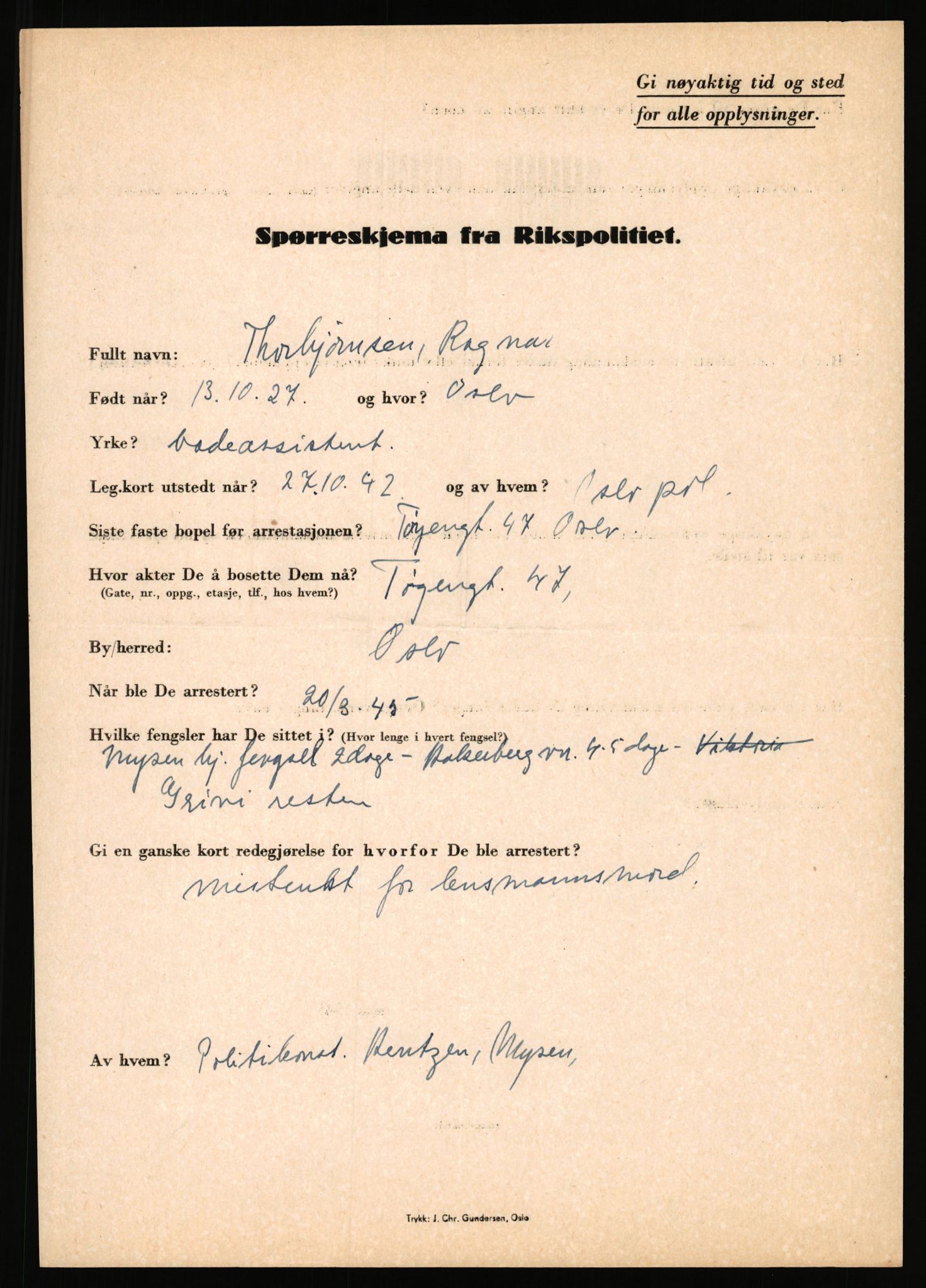 Rikspolitisjefen, AV/RA-S-1560/L/L0017: Tidemann, Hermann G. - Veum, Tjostolv, 1940-1945, s. 179