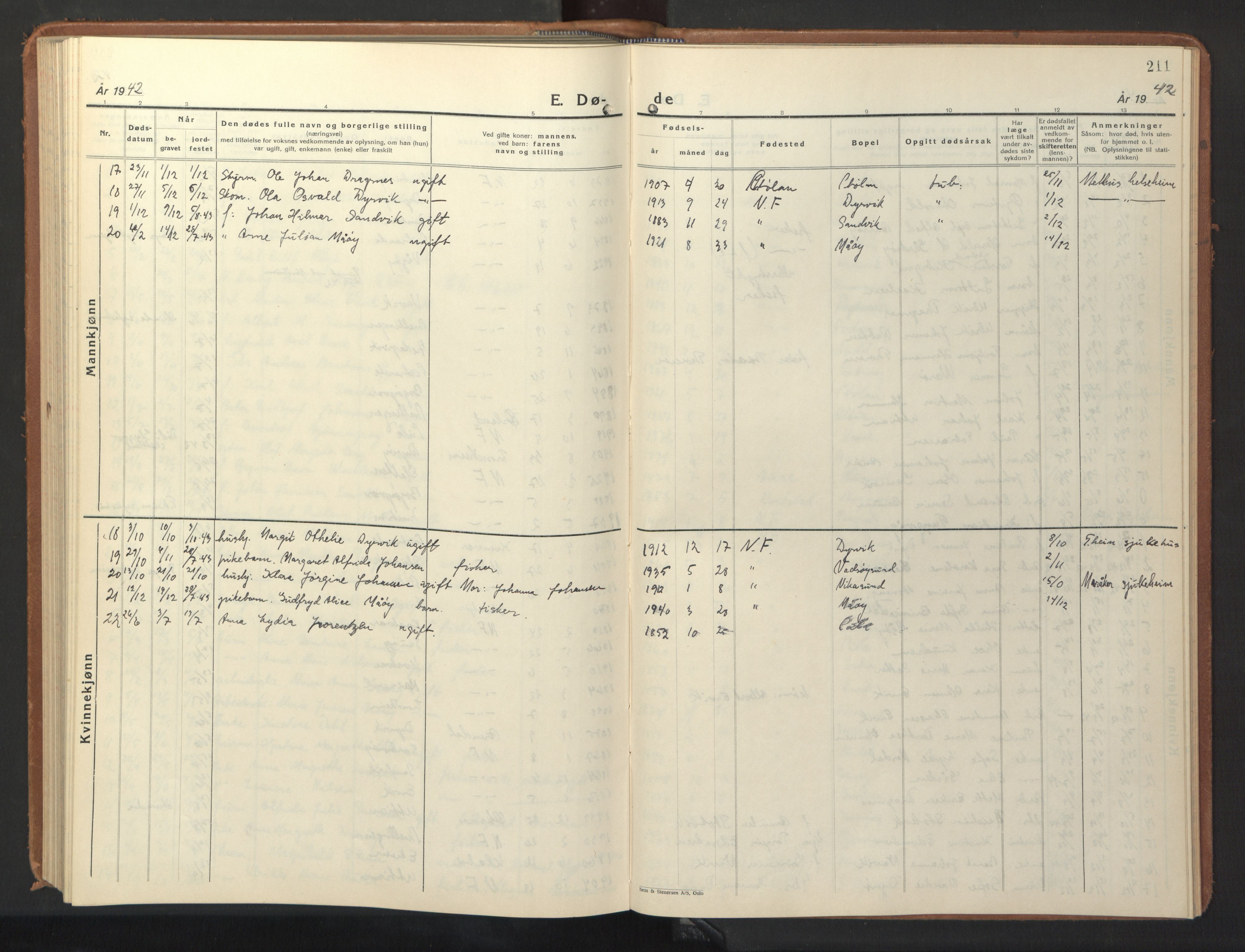 Ministerialprotokoller, klokkerbøker og fødselsregistre - Sør-Trøndelag, SAT/A-1456/640/L0590: Klokkerbok nr. 640C07, 1935-1948, s. 211