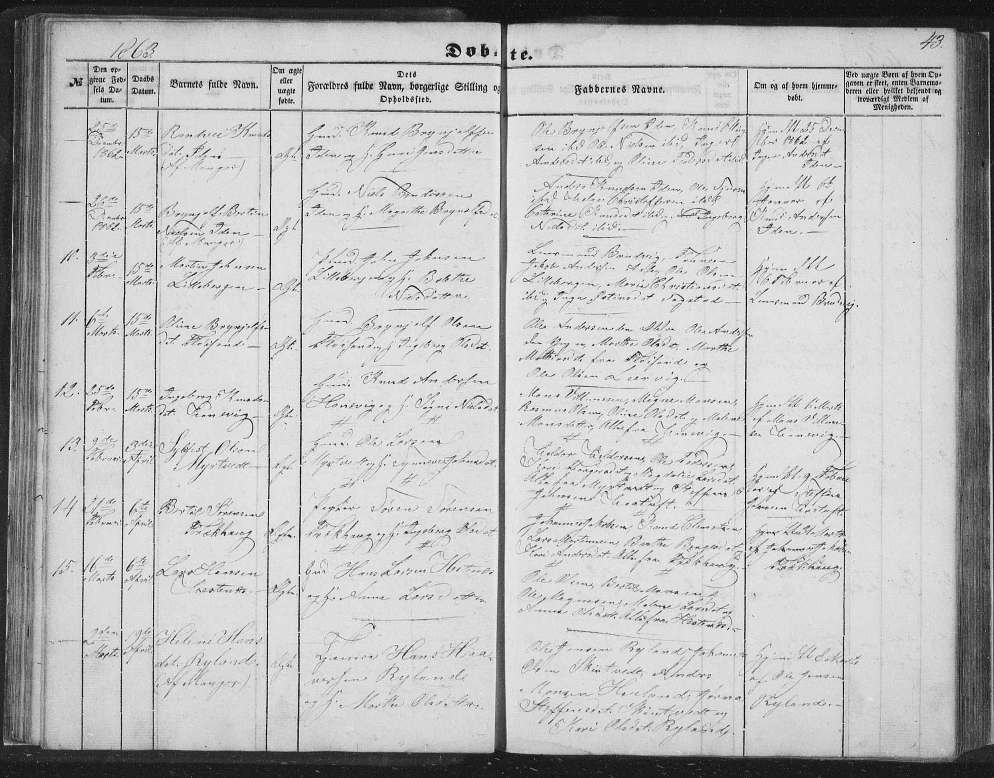 Alversund Sokneprestembete, AV/SAB-A-73901/H/Ha/Hab: Klokkerbok nr. C 1, 1851-1866, s. 43