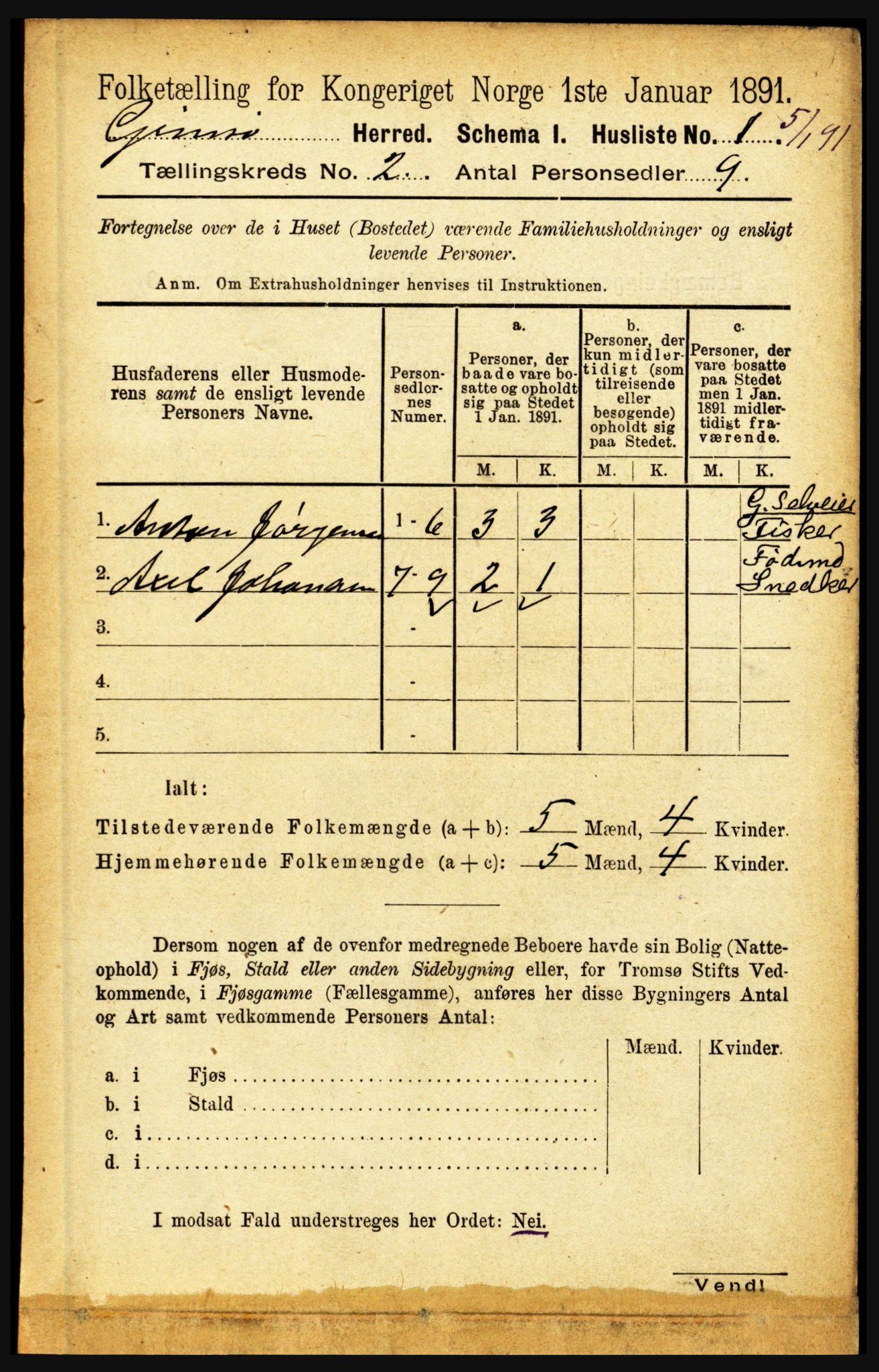 RA, Folketelling 1891 for 1864 Gimsøy herred, 1891, s. 290