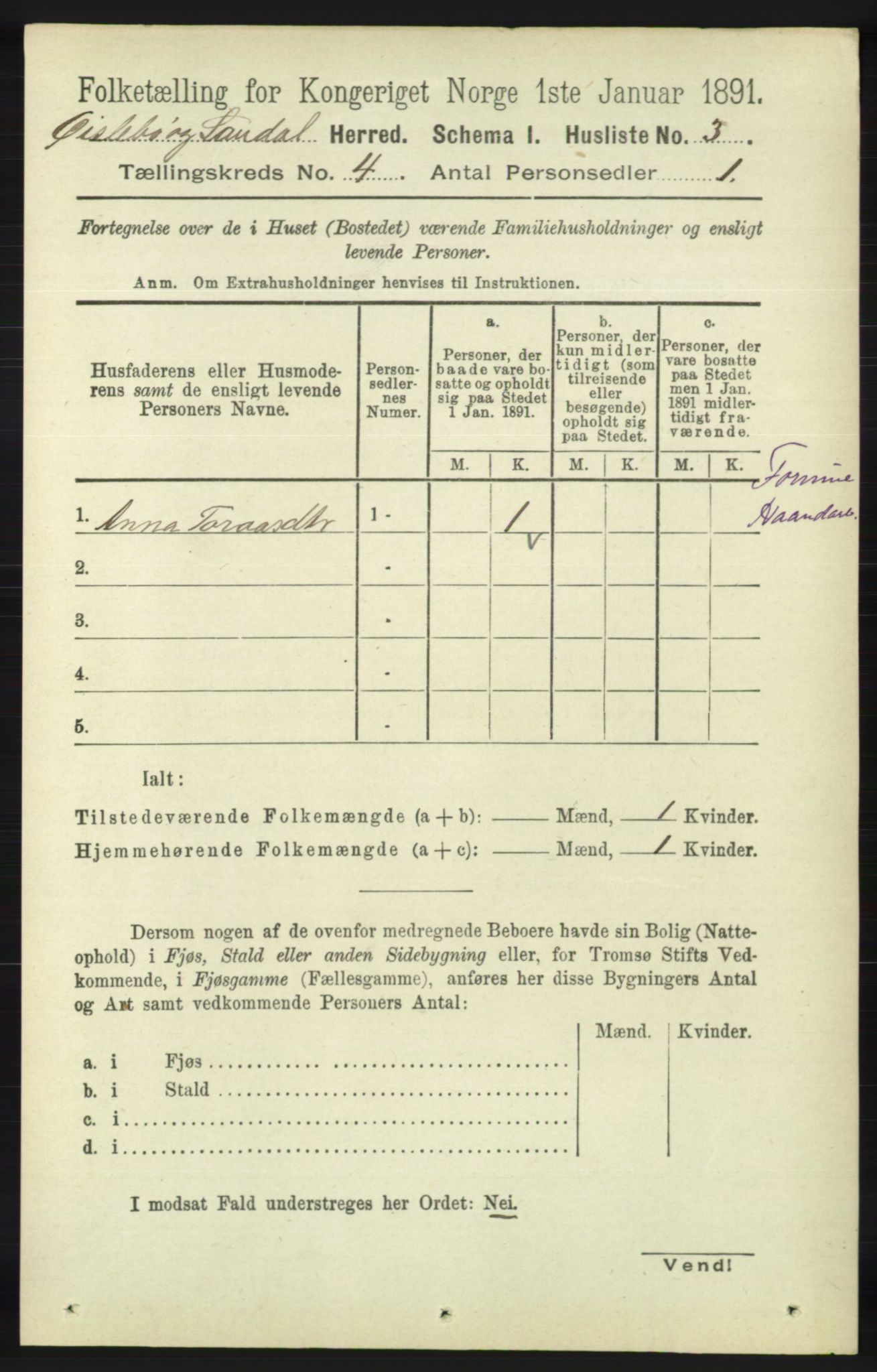 RA, Folketelling 1891 for 1021 Øyslebø og Laudal herred, 1891, s. 953