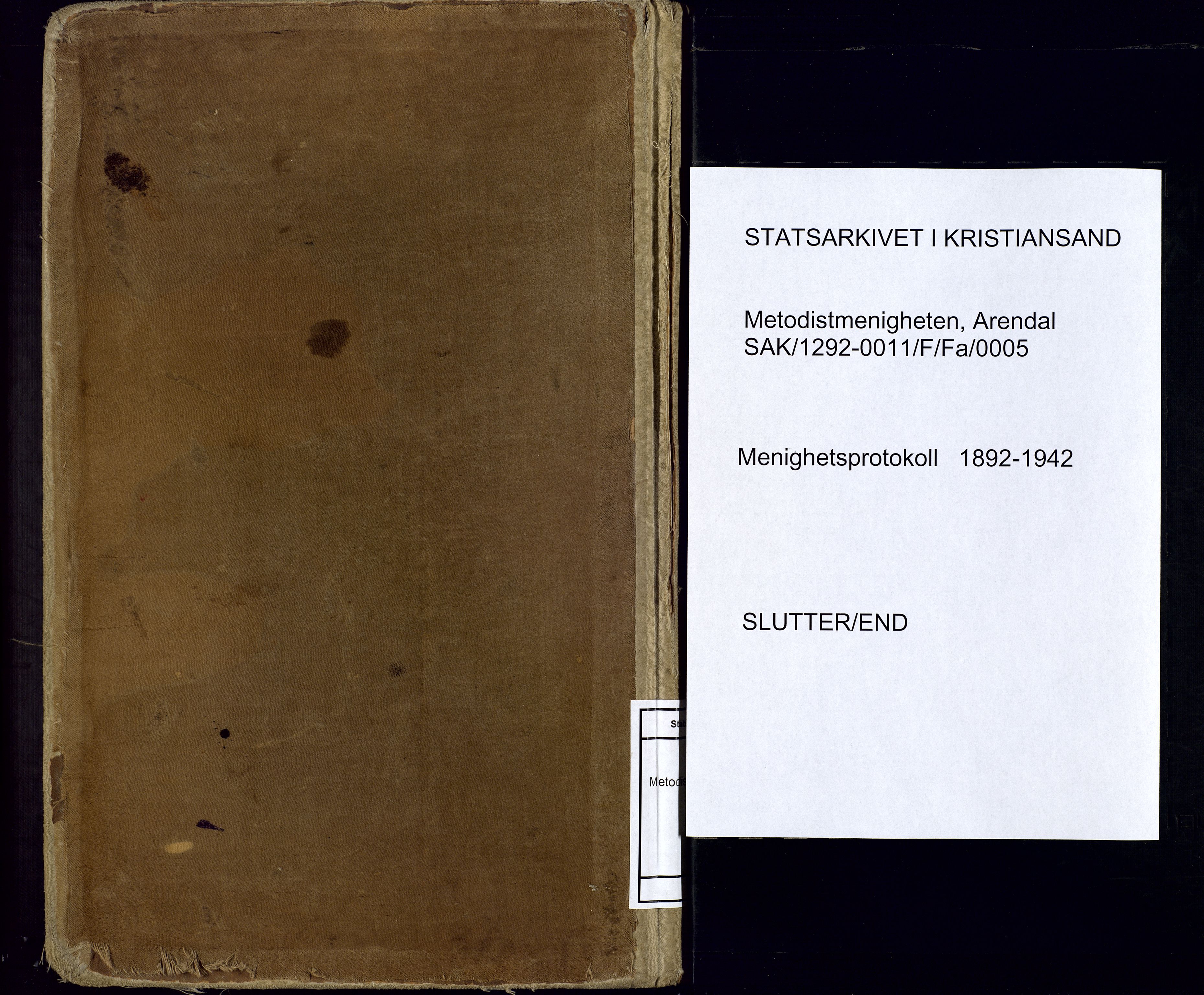 Metodistmenigheten, Arendal, SAK/1292-0011/F/Fa/L0005: Dissenterprotokoll nr. 5, 1892-1942