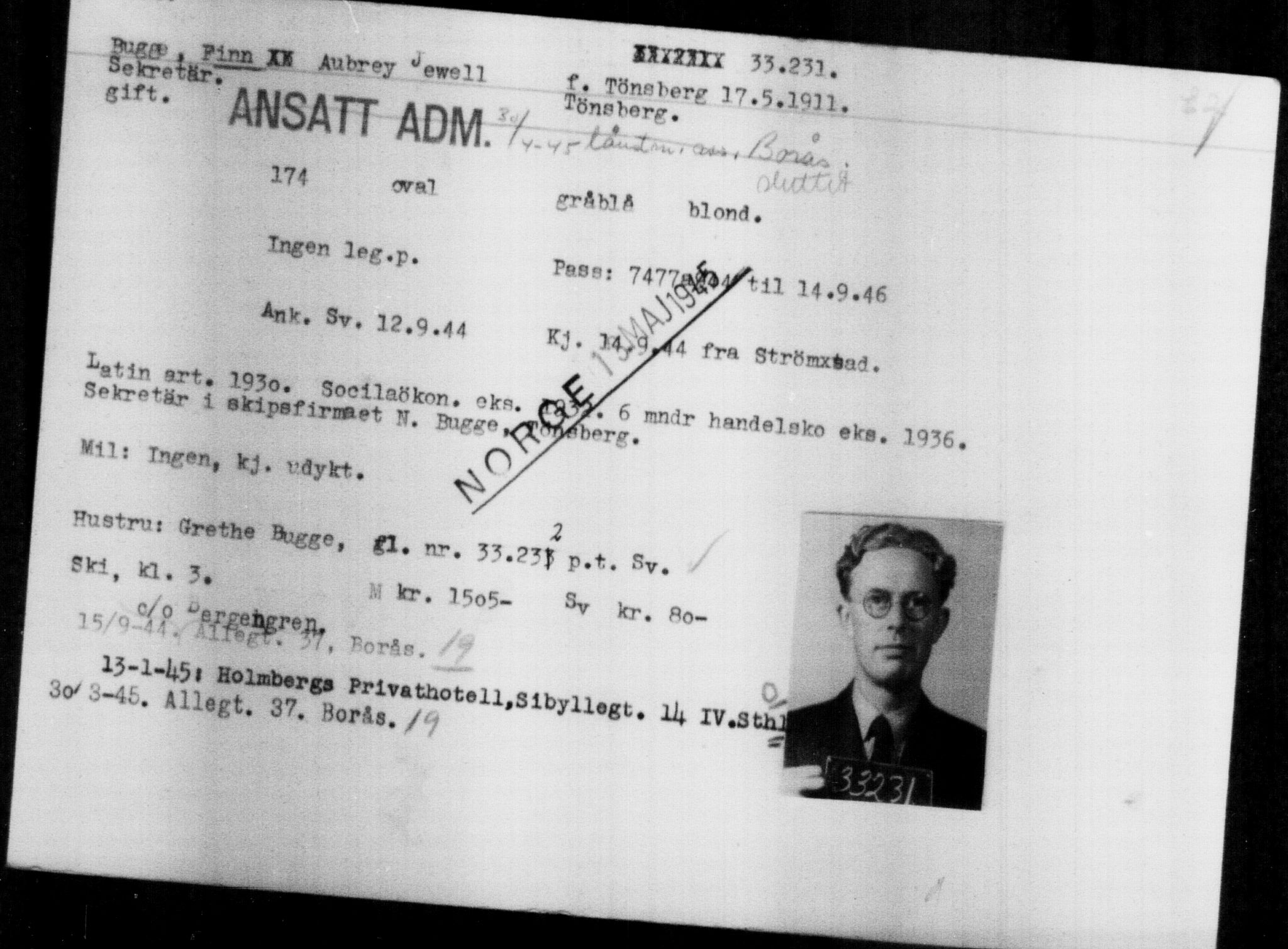 Utenriksstasjonene, Legasjonen i Stockholm, Flyktningkontoret, AV/RA-S-6753/V/Va/L0013: Kjesäterkartoteket, flyktninger med registreringsnr. 31500-34731, 1940-1945, s. 1818