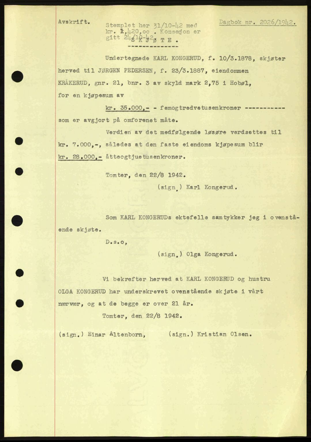 Moss sorenskriveri, SAO/A-10168: Pantebok nr. A10, 1942-1943, Dagboknr: 2026/1942