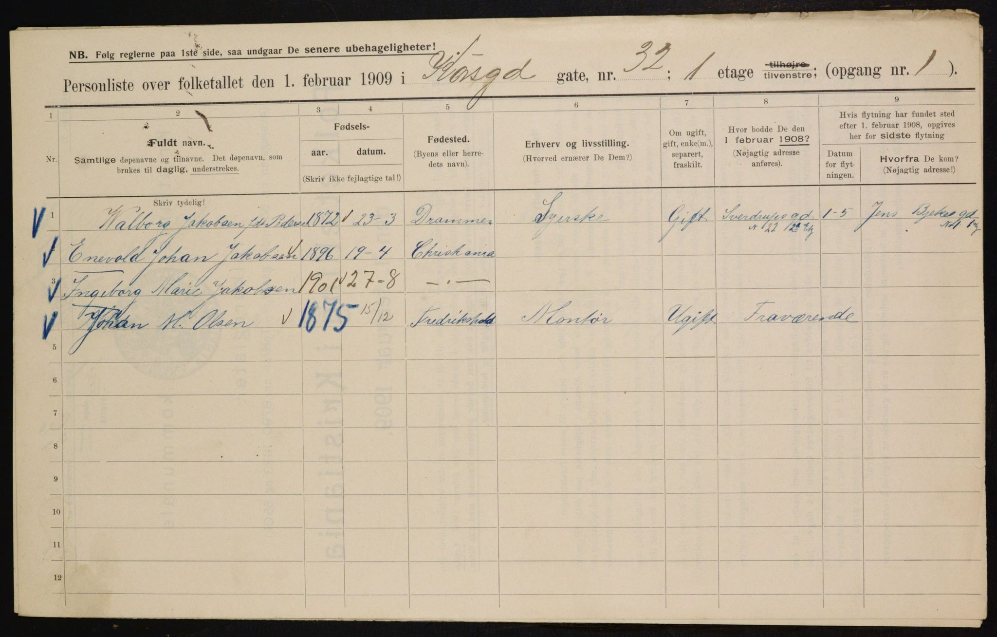 OBA, Kommunal folketelling 1.2.1909 for Kristiania kjøpstad, 1909, s. 49385