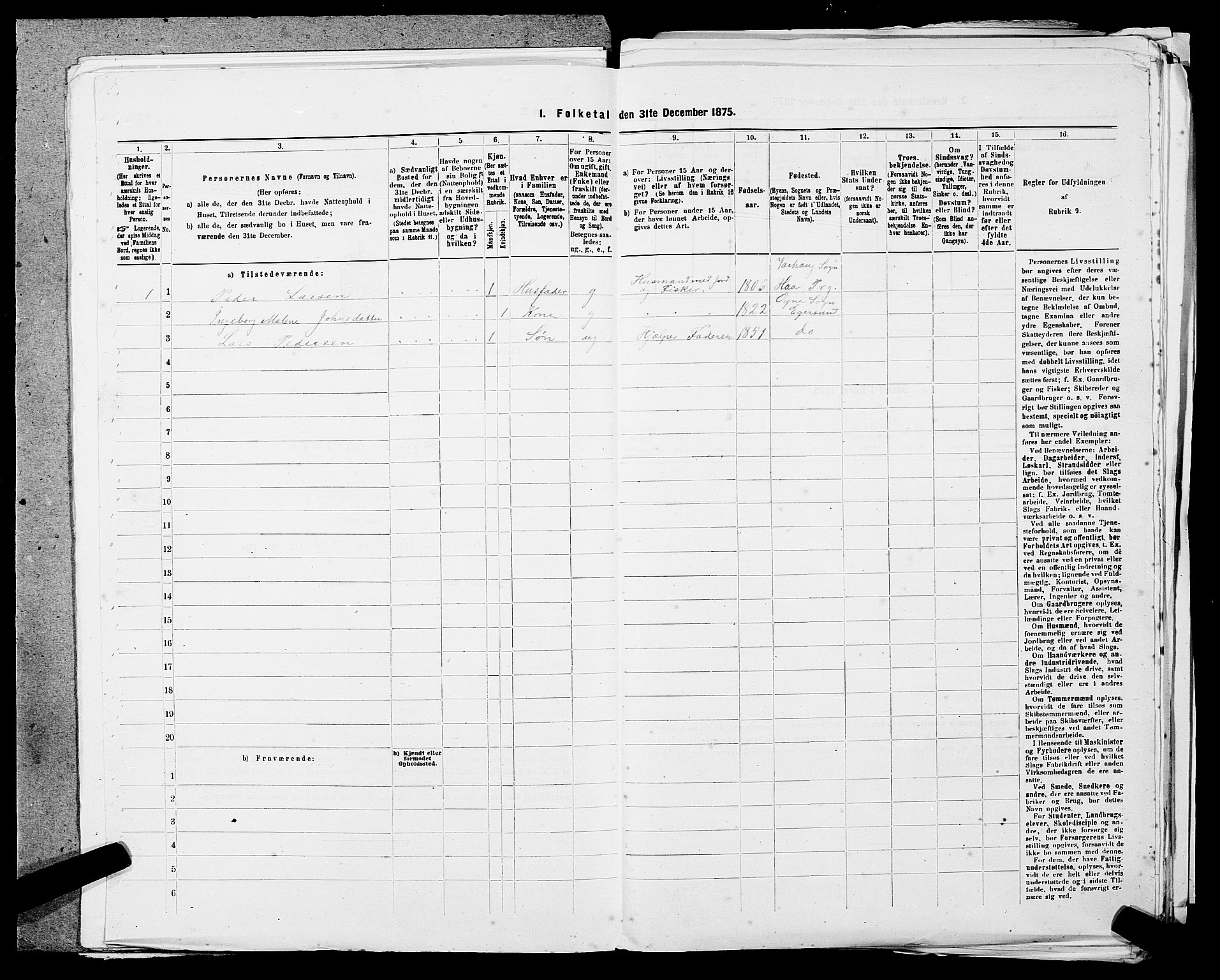 SAST, Folketelling 1875 for 1116L Eigersund prestegjeld, Eigersund landsokn og Ogna sokn, 1875, s. 981