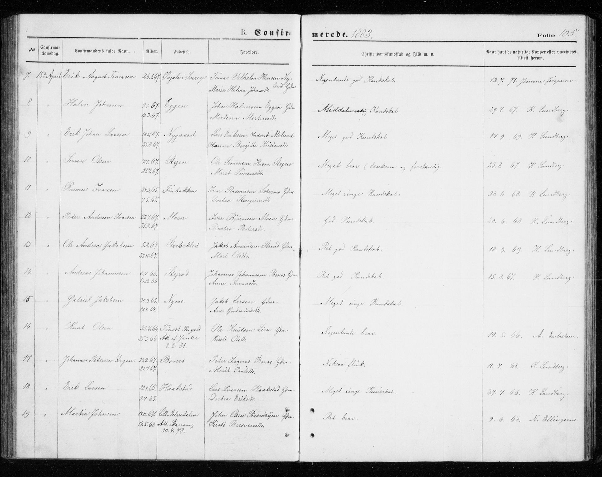 Målselv sokneprestembete, AV/SATØ-S-1311/G/Ga/Gab/L0007klokker: Klokkerbok nr. 7, 1876-1895, s. 105