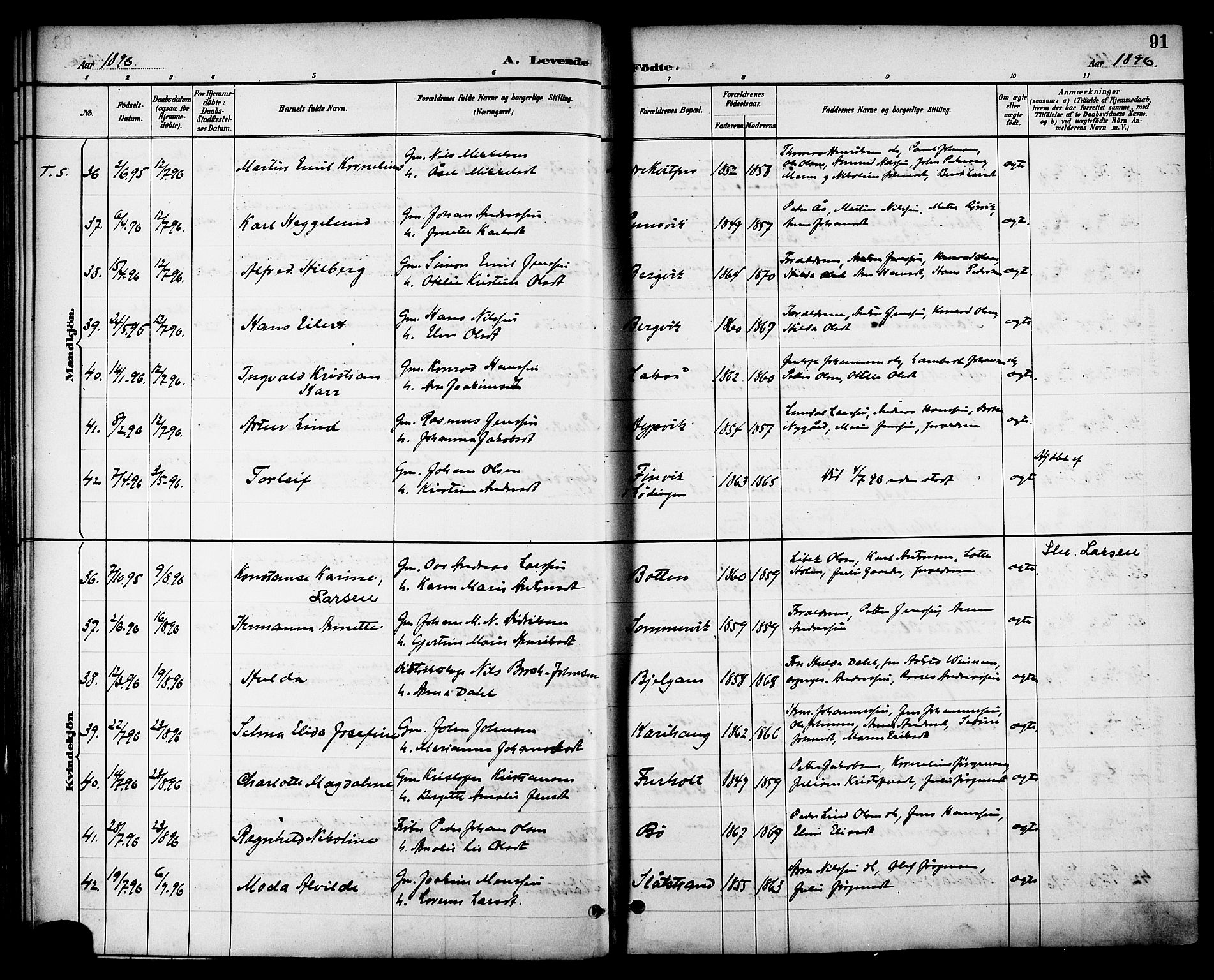 Ministerialprotokoller, klokkerbøker og fødselsregistre - Nordland, SAT/A-1459/863/L0898: Ministerialbok nr. 863A10, 1886-1897, s. 91