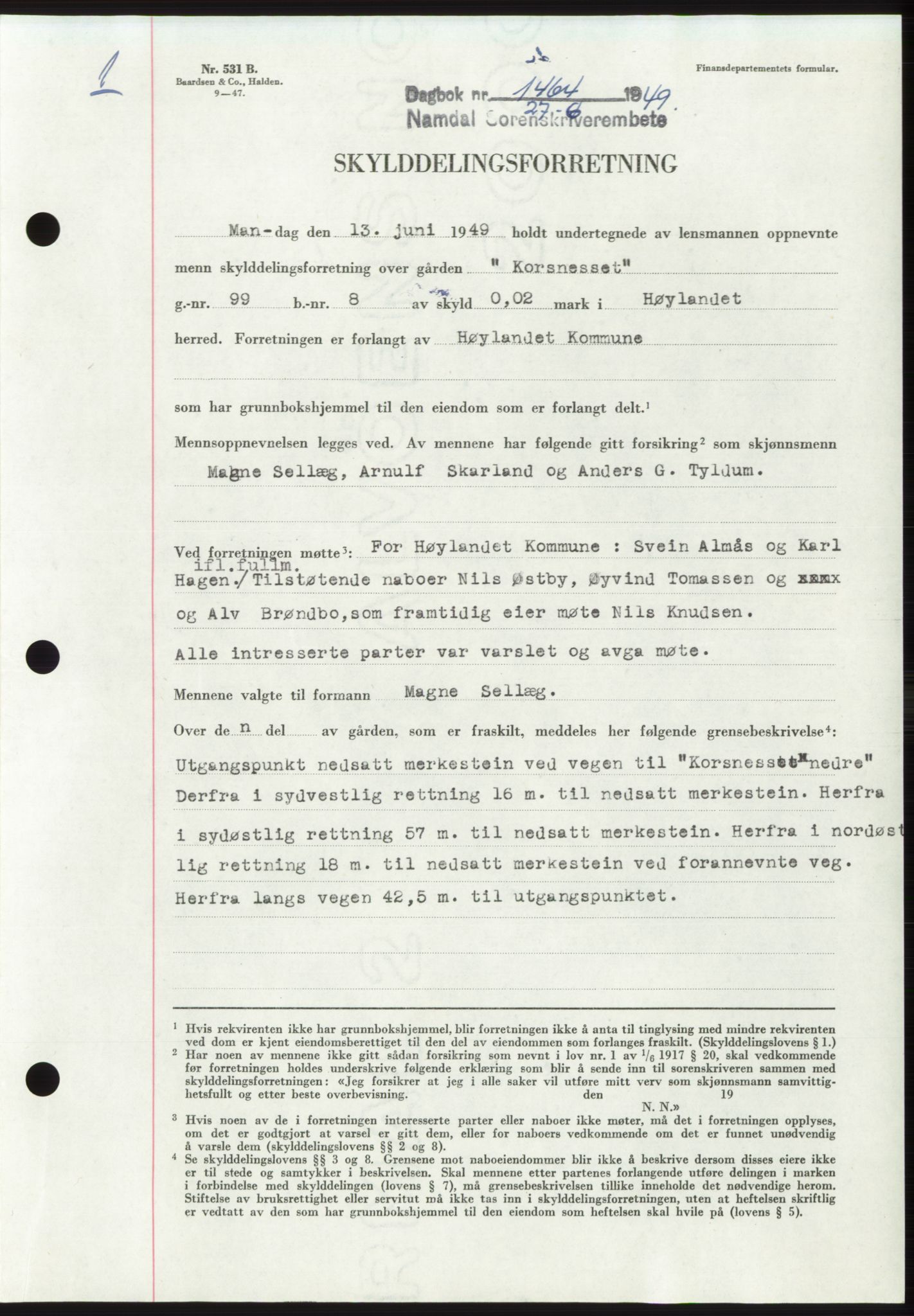 Namdal sorenskriveri, SAT/A-4133/1/2/2C: Pantebok nr. -, 1949-1949, Dagboknr: 1464/1949