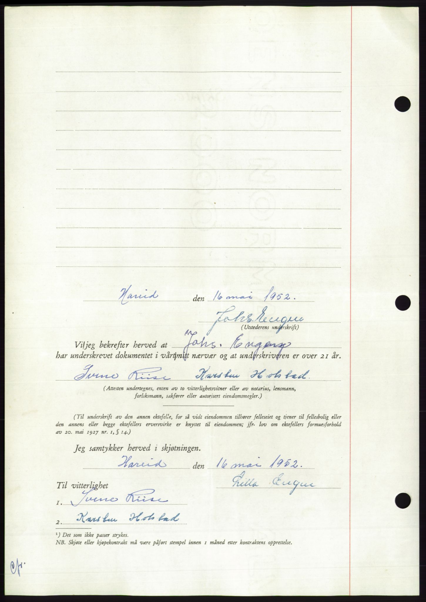 Søre Sunnmøre sorenskriveri, AV/SAT-A-4122/1/2/2C/L0092: Pantebok nr. 18A, 1952-1952, Dagboknr: 1162/1952