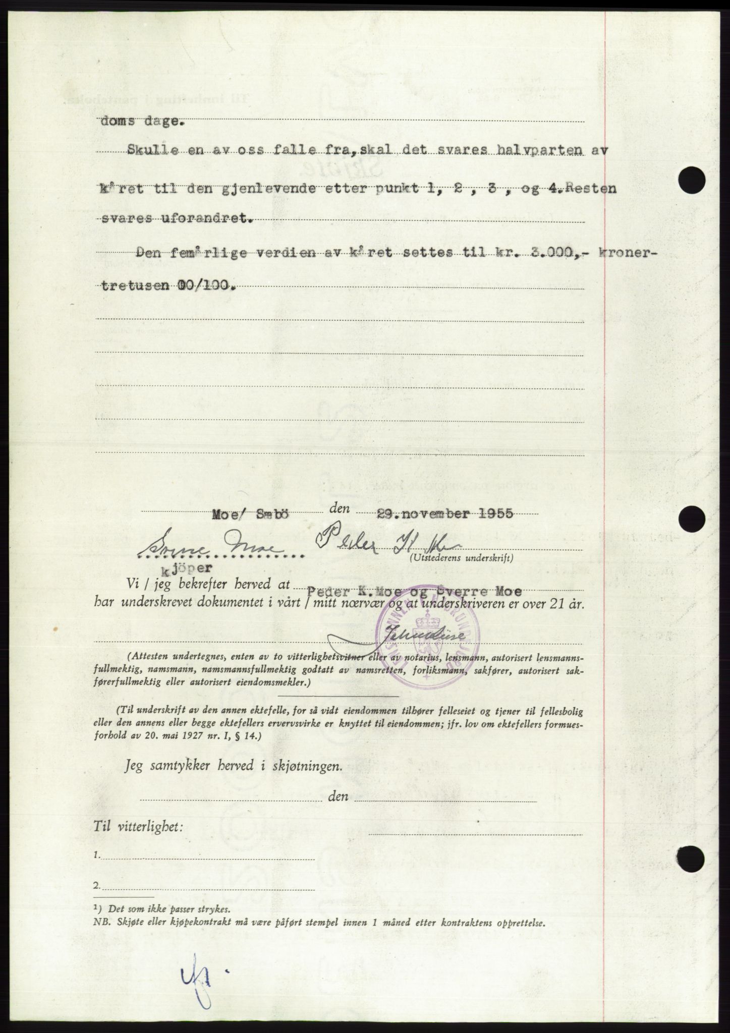 Søre Sunnmøre sorenskriveri, AV/SAT-A-4122/1/2/2C/L0102: Pantebok nr. 28A, 1955-1956, Dagboknr: 3221/1955