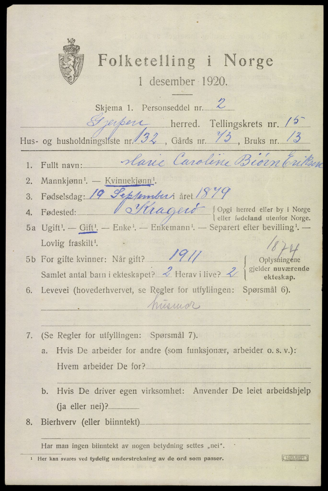SAKO, Folketelling 1920 for 0812 Gjerpen herred, 1920, s. 18864