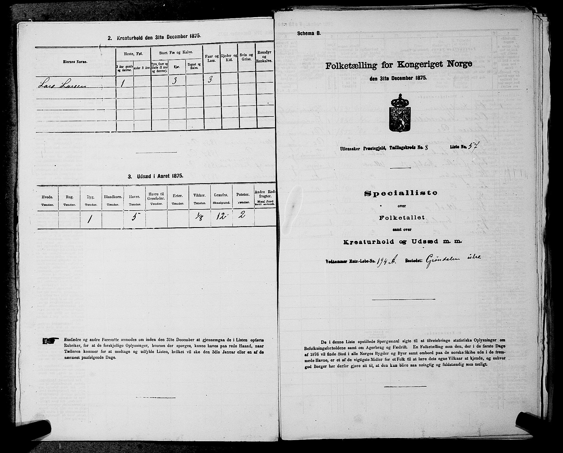 RA, Folketelling 1875 for 0235P Ullensaker prestegjeld, 1875, s. 1071