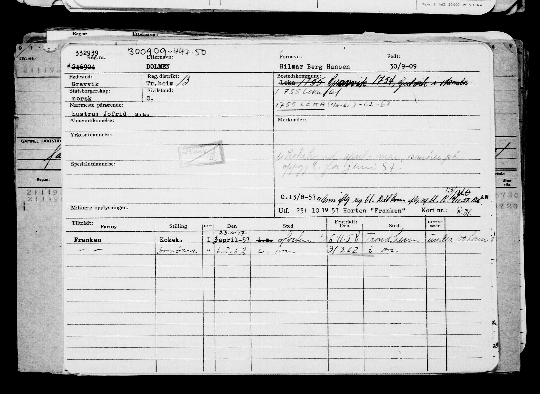 Direktoratet for sjømenn, AV/RA-S-3545/G/Gb/L0085: Hovedkort, 1909, s. 909