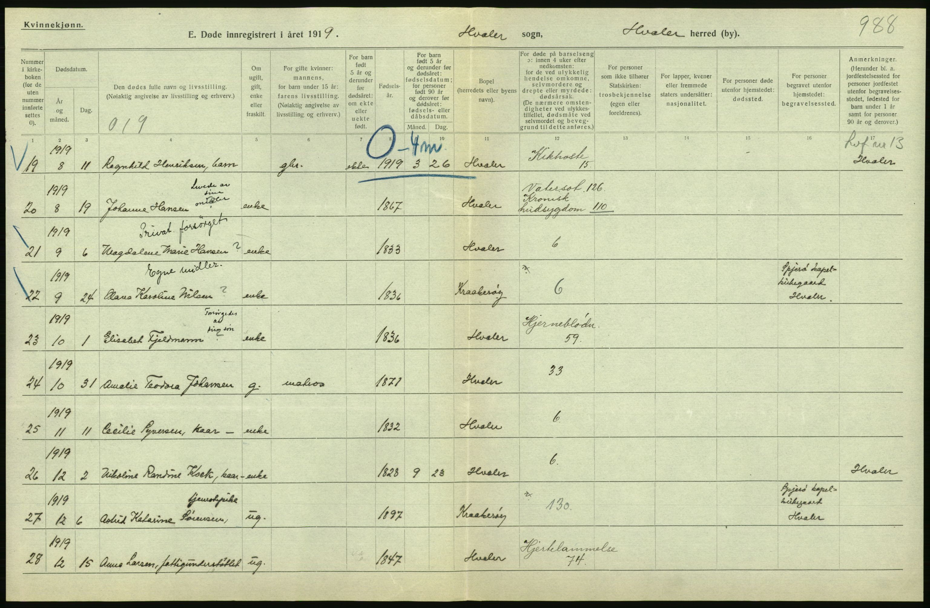 Statistisk sentralbyrå, Sosiodemografiske emner, Befolkning, RA/S-2228/D/Df/Dfb/Dfbi/L0003: Østfold fylke: Døde. Bygder og byer., 1919