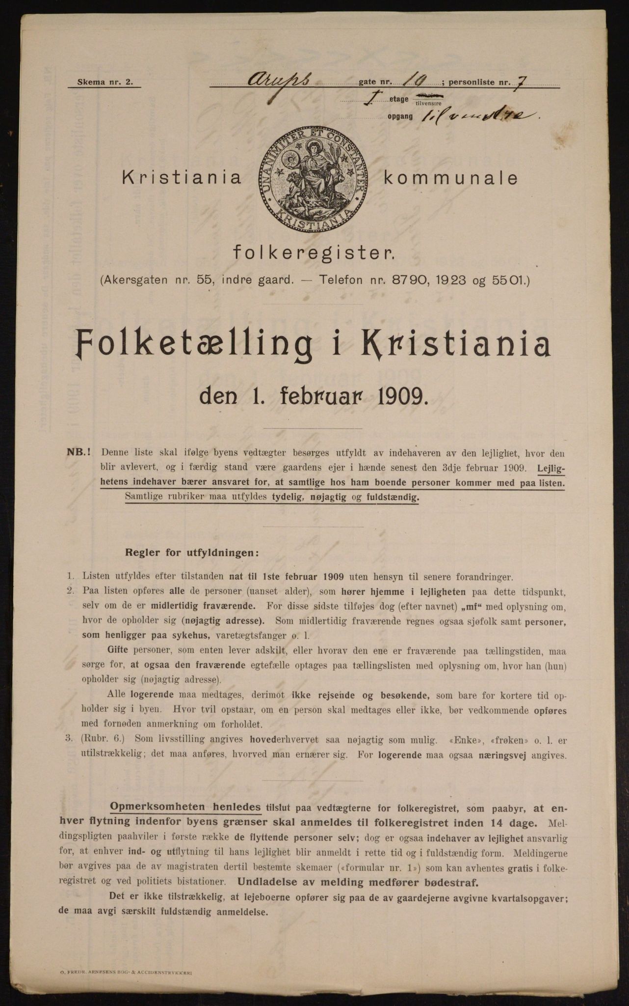 OBA, Kommunal folketelling 1.2.1909 for Kristiania kjøpstad, 1909, s. 2104
