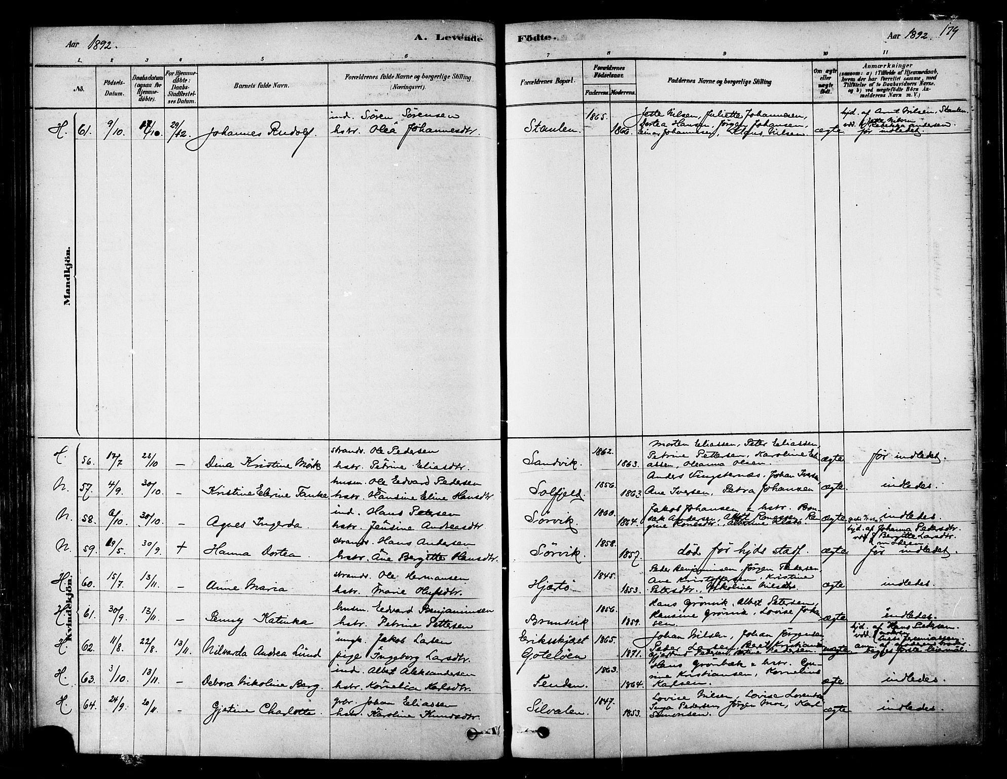 Ministerialprotokoller, klokkerbøker og fødselsregistre - Nordland, AV/SAT-A-1459/834/L0507: Ministerialbok nr. 834A05, 1878-1892, s. 179