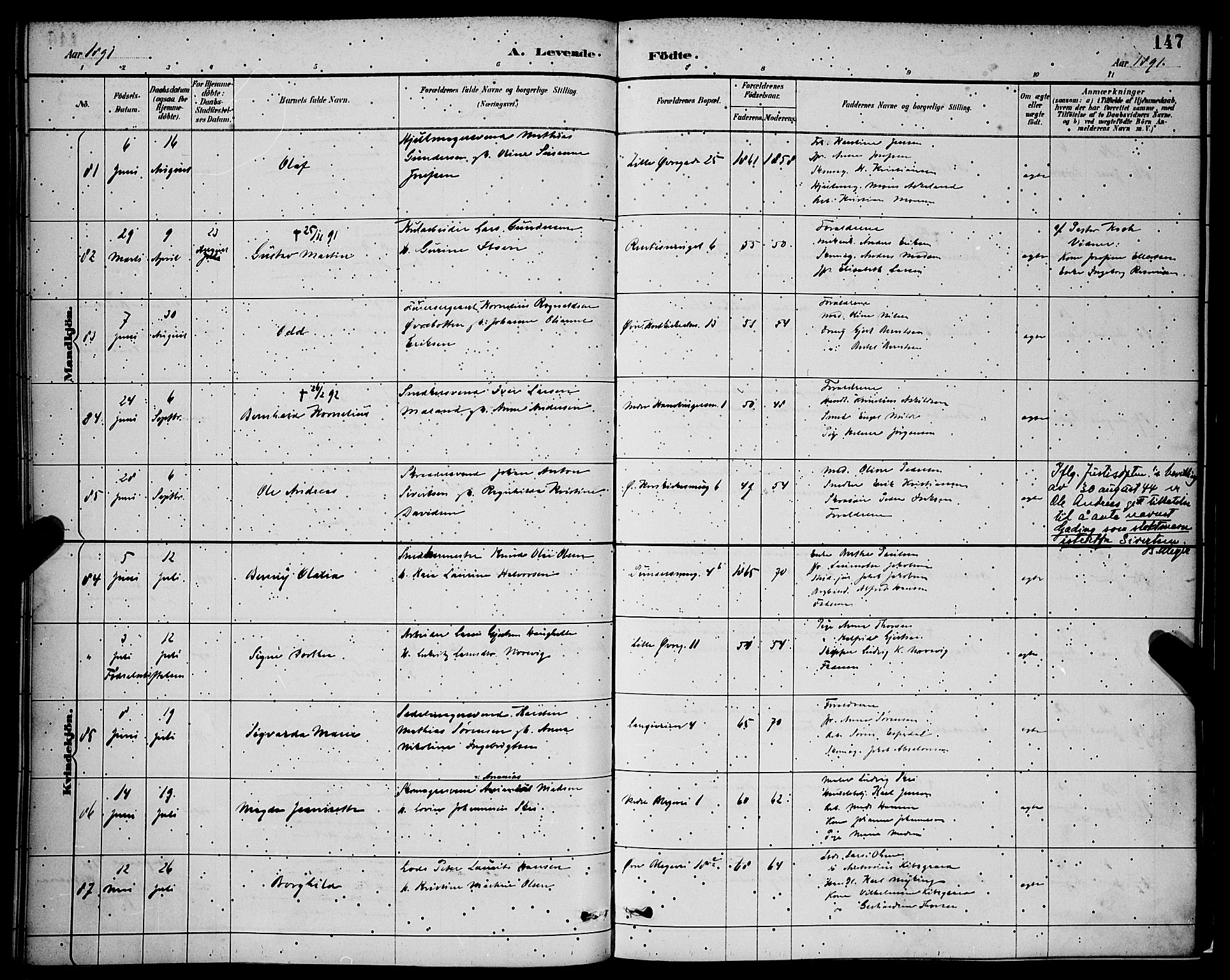 Korskirken sokneprestembete, AV/SAB-A-76101/H/Hab: Klokkerbok nr. B 9, 1887-1896, s. 147