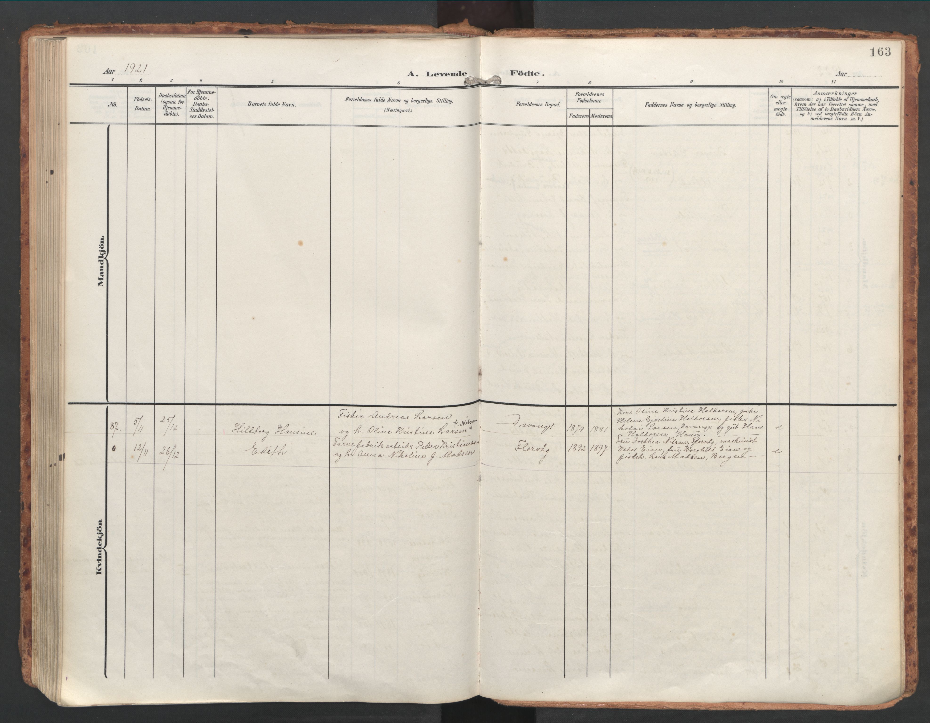 Askøy Sokneprestembete, AV/SAB-A-74101/H/Ha/Haa/Haac/L0002: Ministerialbok nr. C 2, 1905-1922, s. 163