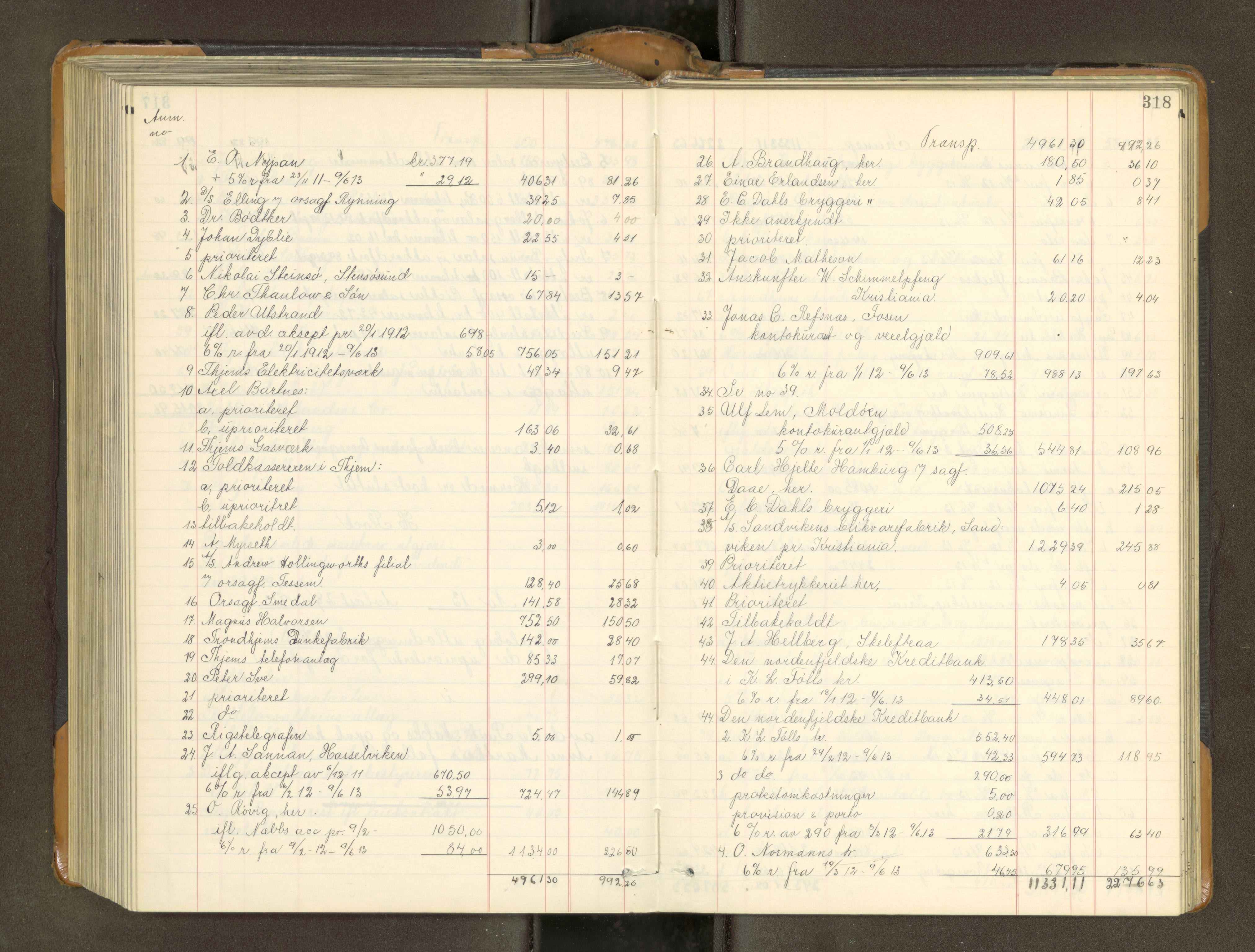 Trondheim byfogd, AV/SAT-A-0003/1/3/3A/L0040: Skifteutlodningsprotokoll - 9/2-1/10. (m/ register), 1910-1913, s. 318