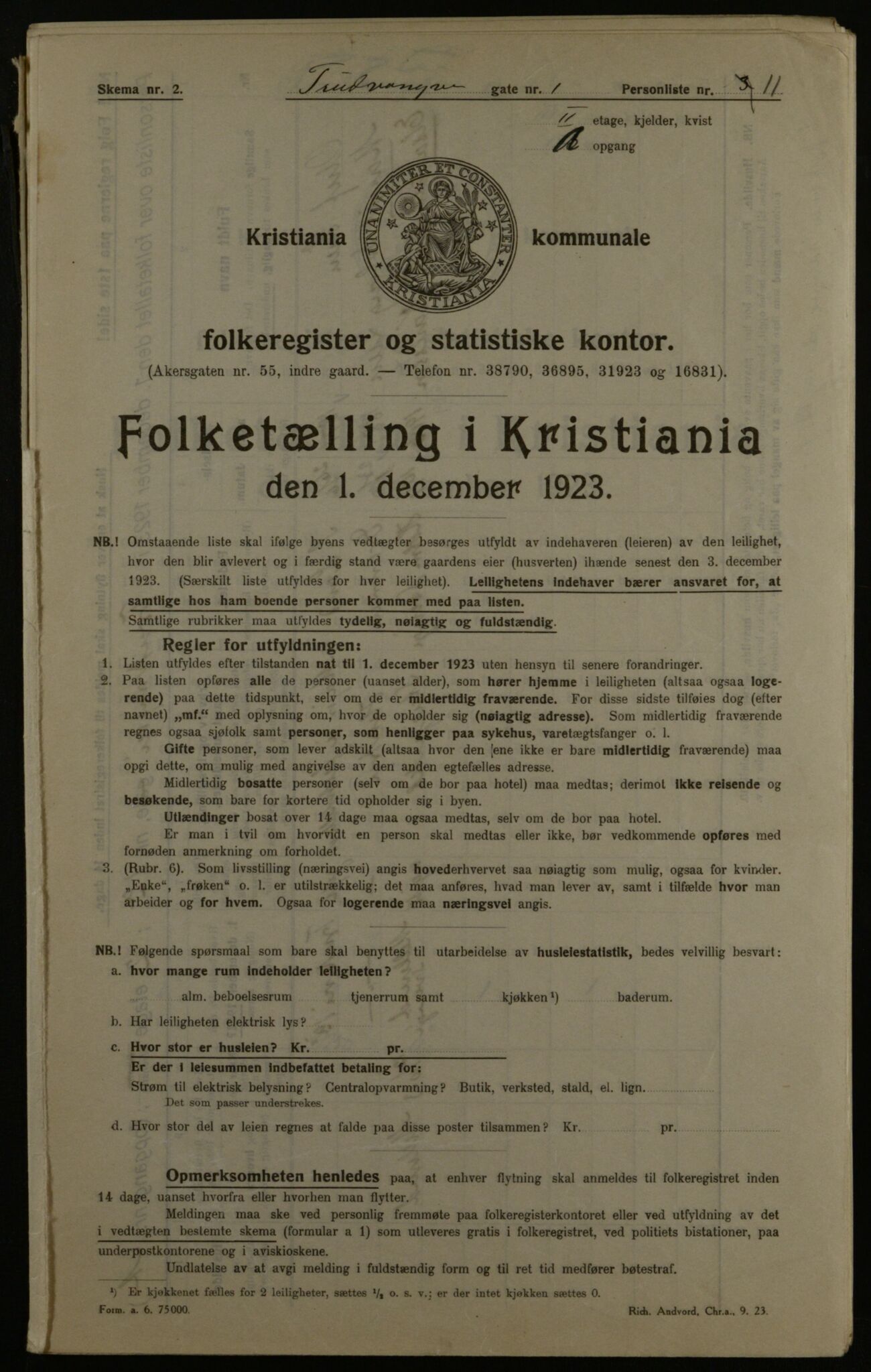 OBA, Kommunal folketelling 1.12.1923 for Kristiania, 1923, s. 129128