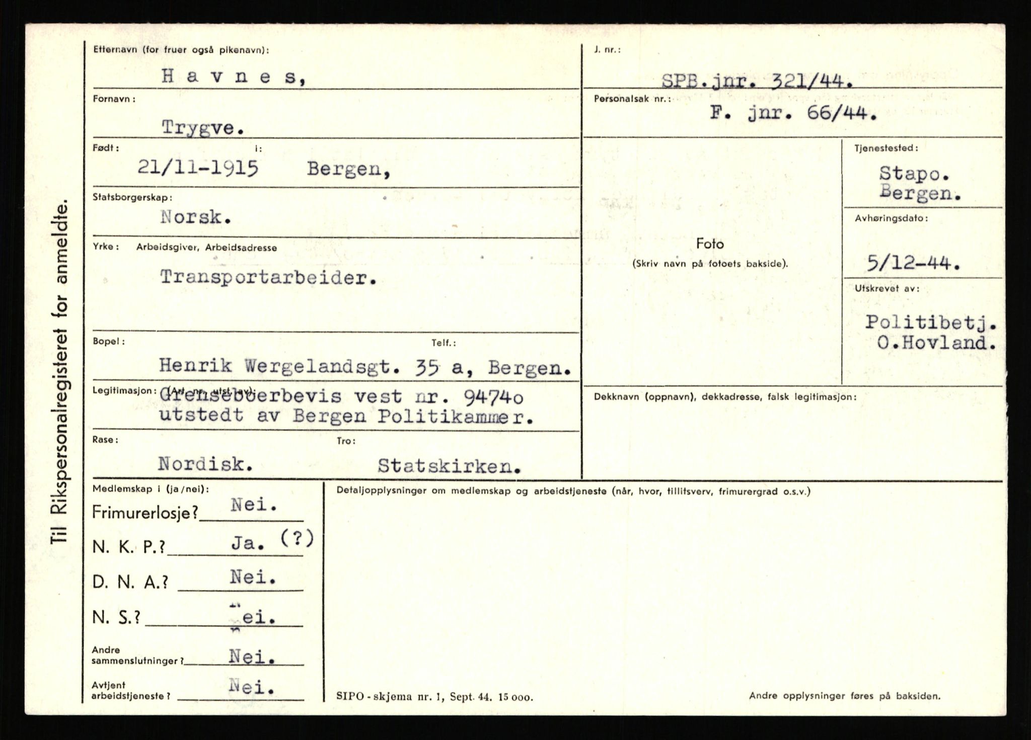 Statspolitiet - Hovedkontoret / Osloavdelingen, AV/RA-S-1329/C/Ca/L0006: Hanche - Hokstvedt, 1943-1945, s. 2815